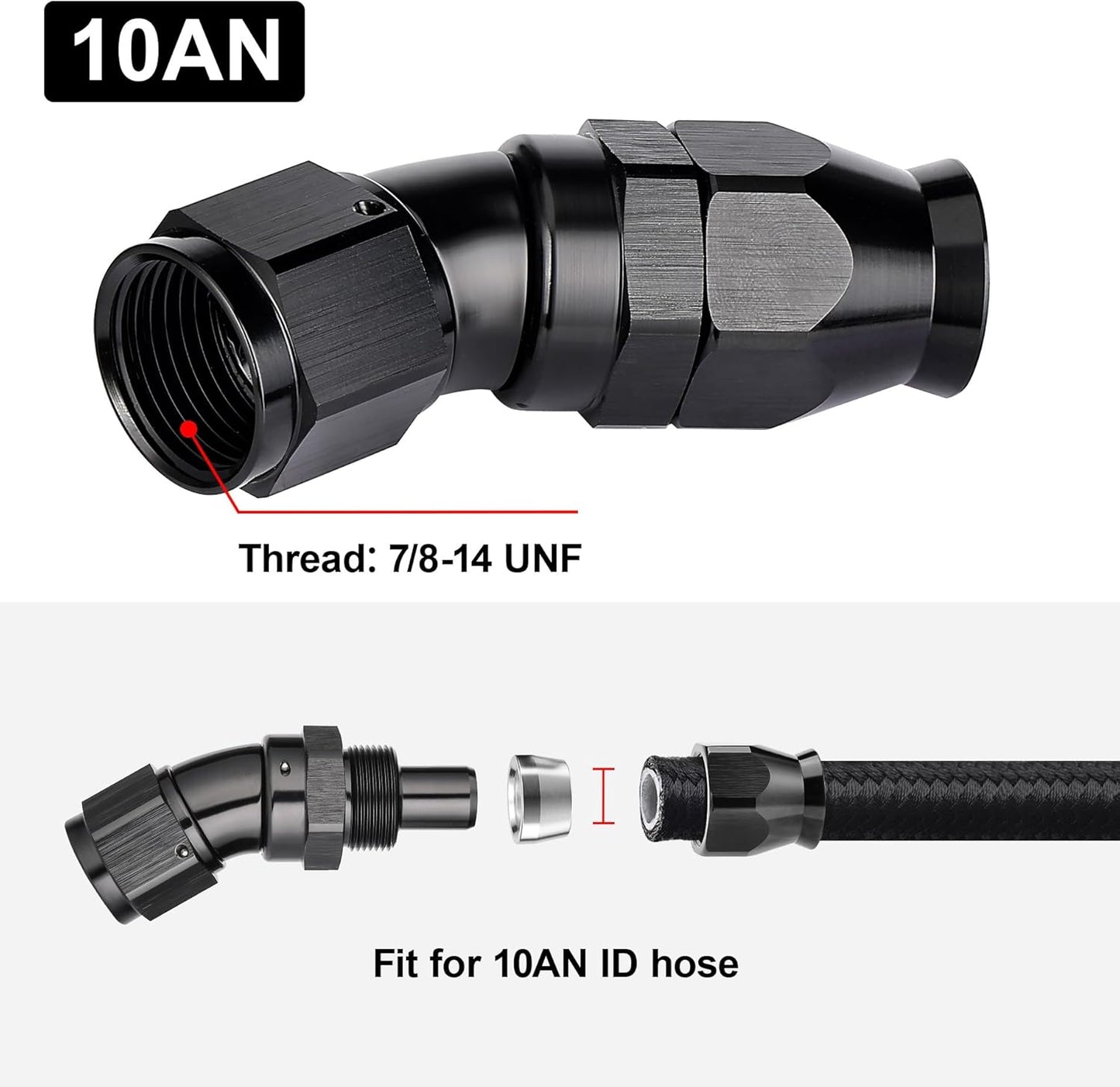 EVIL ENERGY 10AN 30 Degree PTFE One Piece Full Flow End Hose Fitting Aluminum Black