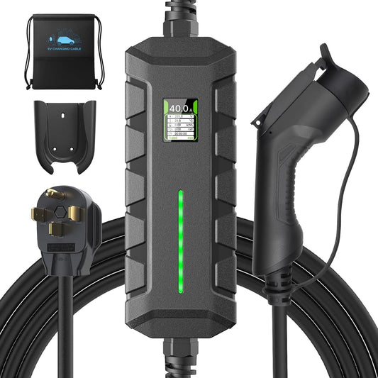 Level 2 EV Charger ETL Certified, 40A 9.6KW Home Charging Station, Plug-in NEMA 14-50 240V, Portable EV Charger with 25FT Cable for SAE J1772 Cars