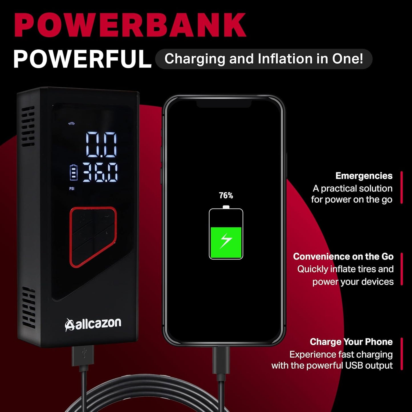 Tire inflator Portable Air Compressor, 150PSI Portable inflator for Car, Air Pump for Car Tires with Tire Pressure Gauge Tools, Smart Pump Tire inflator, Motorcycle & Bike