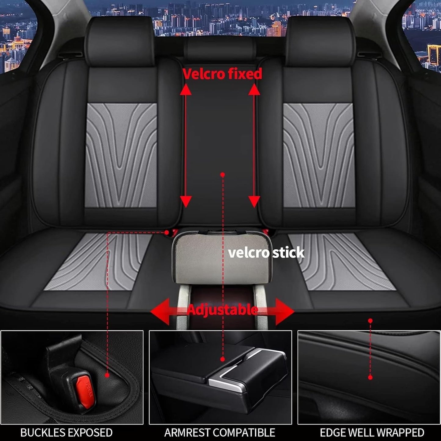 Car Seat Covers Fit for Toyota Camry 2012-2025 Faux Leather Automotive Seat Covers Breathable Waterproof Seat Cushions Compatible with Airbag (5 Seats,Black&Gray)