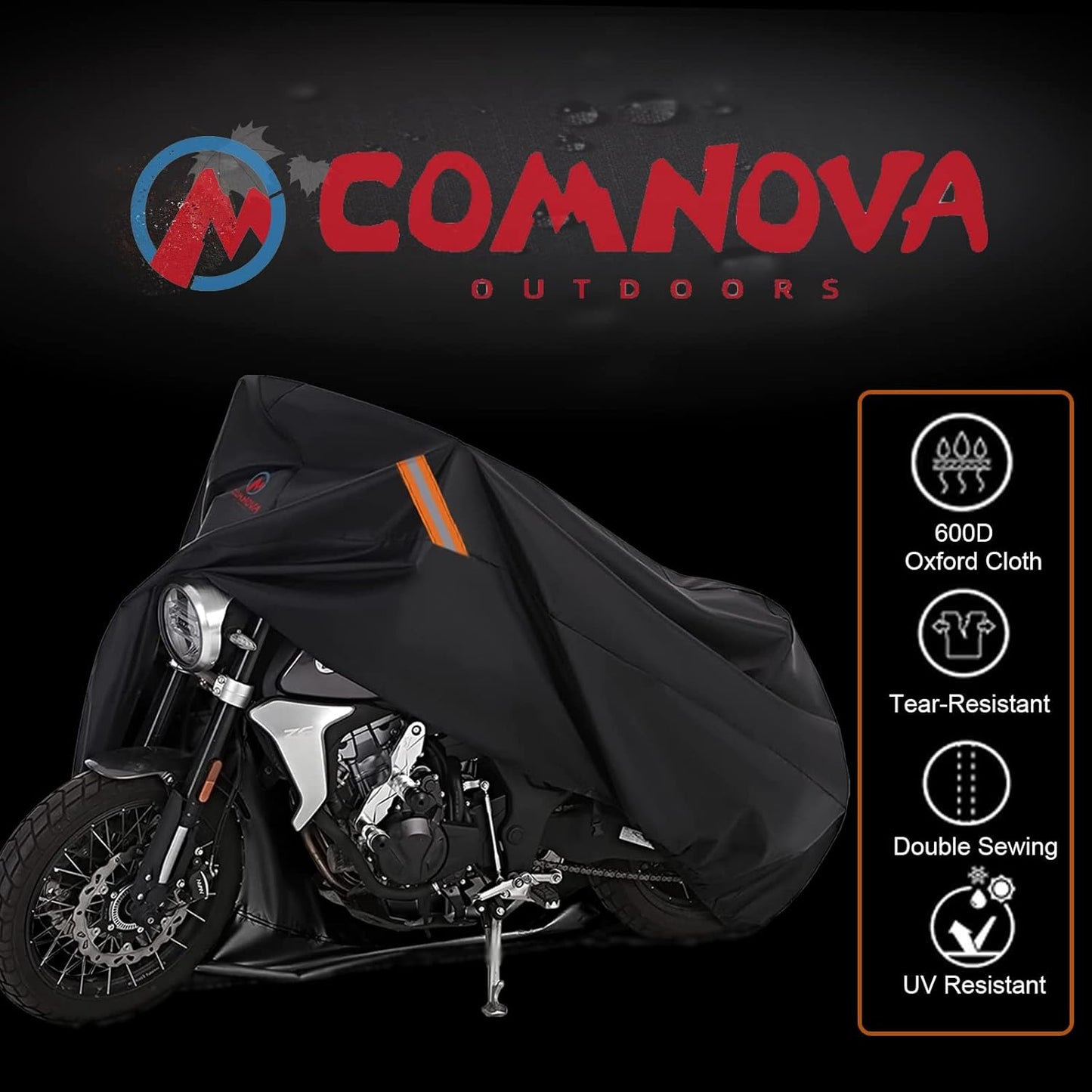 Motorcycle Cover All Season, Universal Waterproof Weather Sun Outdoor Protection Motorbike Cover, Scooter Shelter, Heavy-Duty Motorcycles Vehicle Cover, Fits Up to 96" Motors