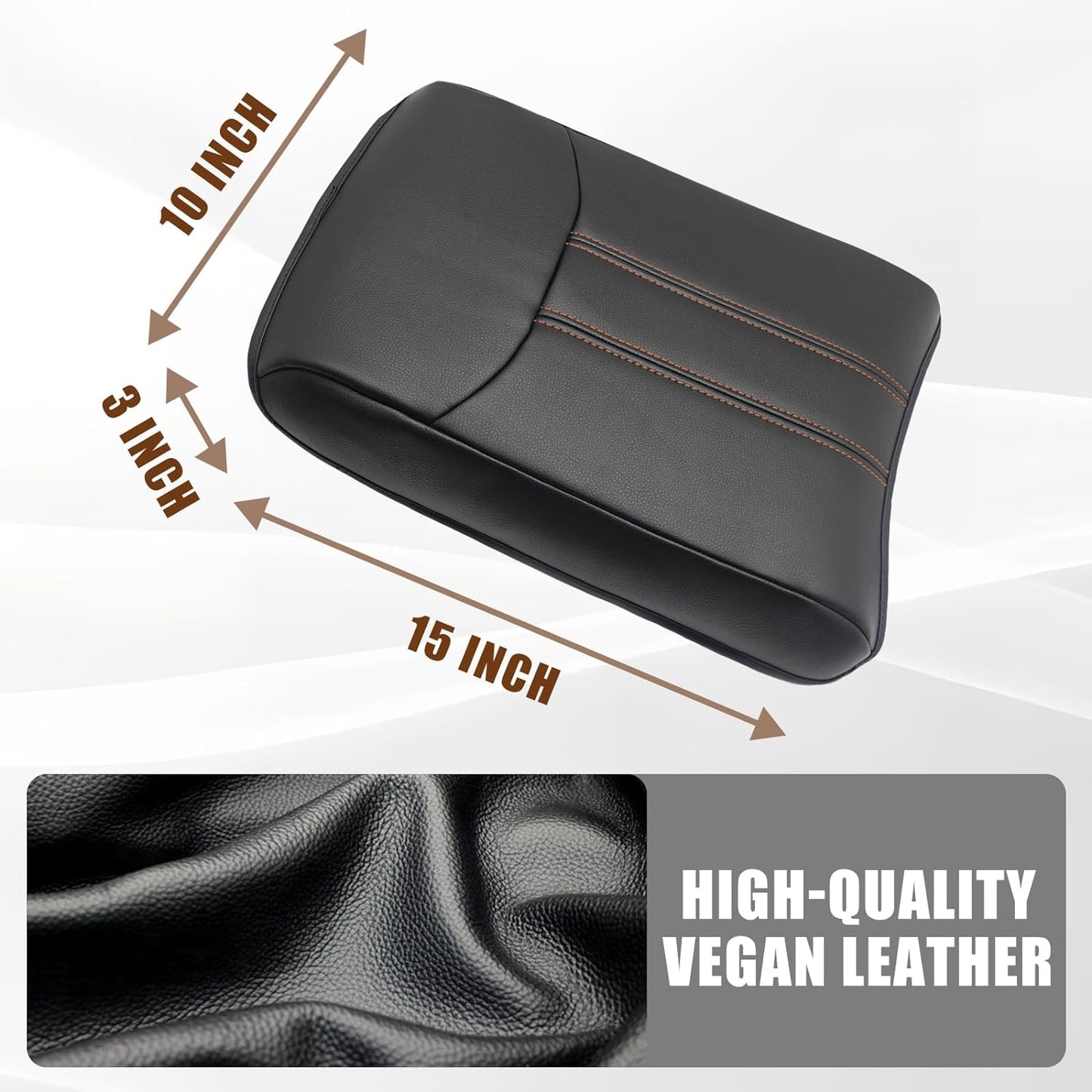 Muslogy Center Console Cover Compatible with Honda Pilot 2023 2024 2025, 2024-2026 Ridgeline/Passport Accessories Armrest Pad Lid Cushion Console Protector Vegan Leather Extra Soft(Black/Orange Trim)