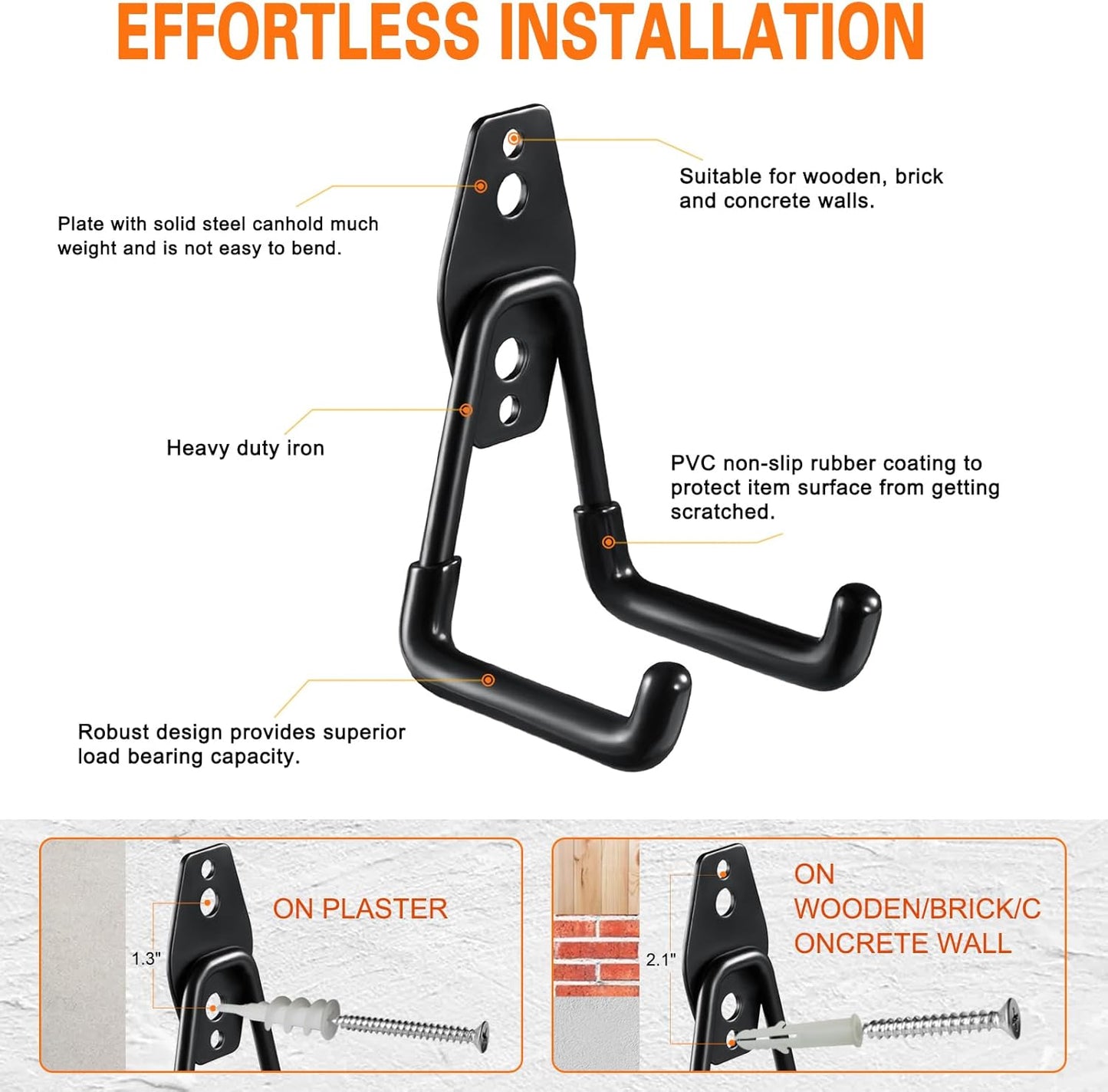 Heavy Duty Garage Hooks 12 Pack, 2.8 inch Small U Shaped Hanger, Wall Mounted Storage System, Power and Garden Tool Organizer, for Hanging Ladders, Hose, Bulk Items and More