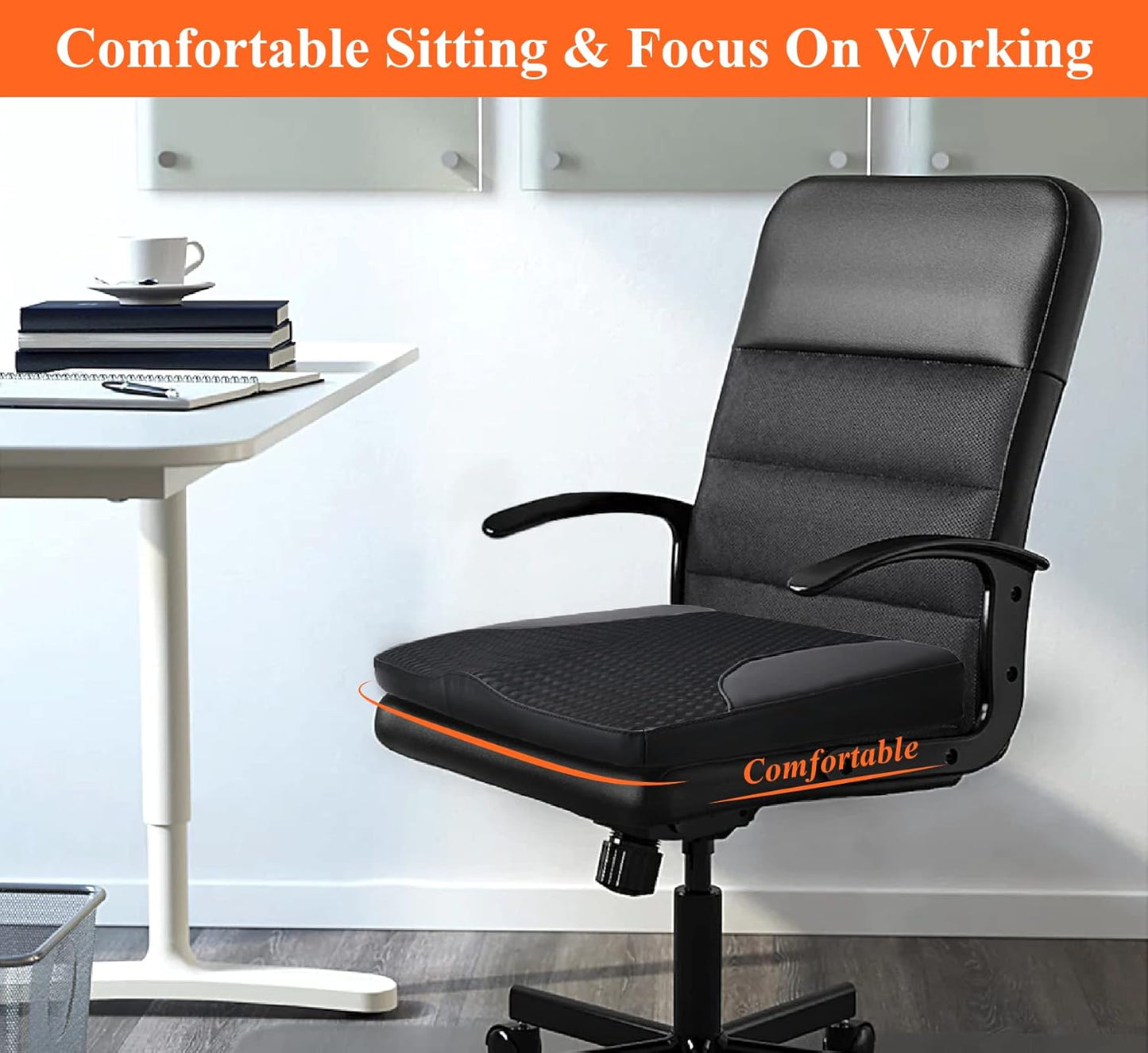 kingphenix Premium Car Seat Cushion, Memory Foam Driver Seat Cushion to Improve Driving View- Coccyx & Lower Back Pain Relief- Seat Cushion for Car, Truck, Office Chair (Black Mesh Cloth)