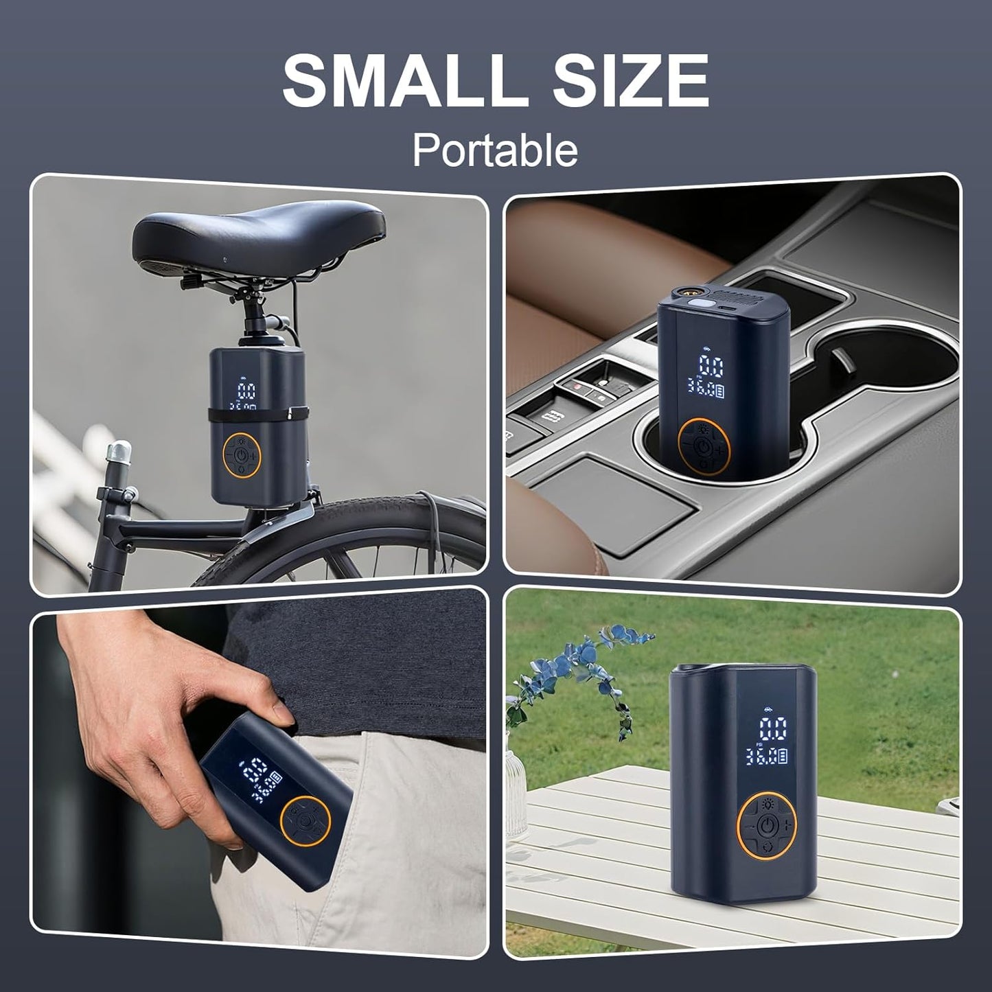 Tire Inflator Portable Air Compressor Cordless Rechargeable Mini Air Pump, with Digital Pressure Gauge & LED Lights, 150PSI Max Tire Pump for Motorcycles Bikes Cars Balls