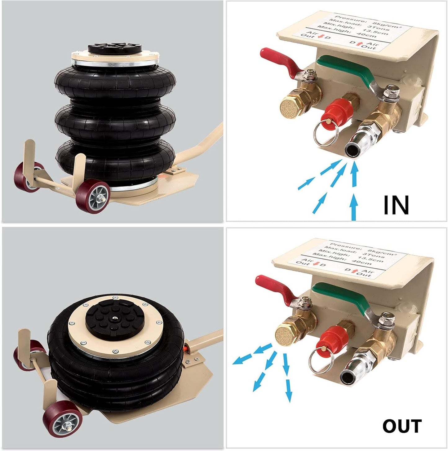 CXRCY 3 Ton Air Jack for Cars & Trucks - 6600LBS Capacity Pneumatic Airbag Jack with Long-Handle, Fast Lifting up to 16 Inch for Cars,Trucks (White Triple Bag Air Jack)