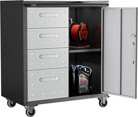 Metal Garage Storage Cabinet with Wheels,Locking Rolling Tool Cabinet with Drawers and Shelves for Home, Office, Garage & Workshop