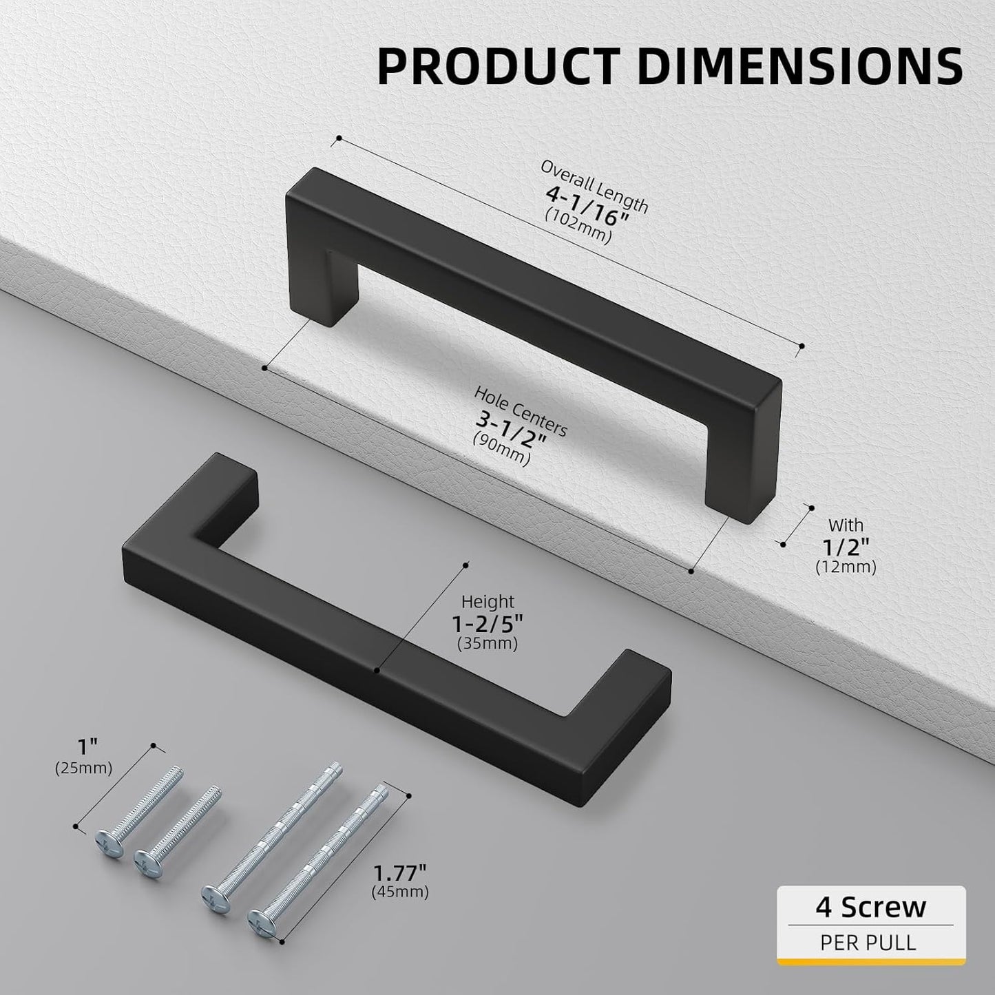 goldenwarm 60 Pack 3 1/2 Inch Black Cabinet Handles Matte Black Drawer Pulls Stainless Steel Cabinet Hardware Square Bar Modern Cabinet Handles for Kitchen Bathroom Cupboard