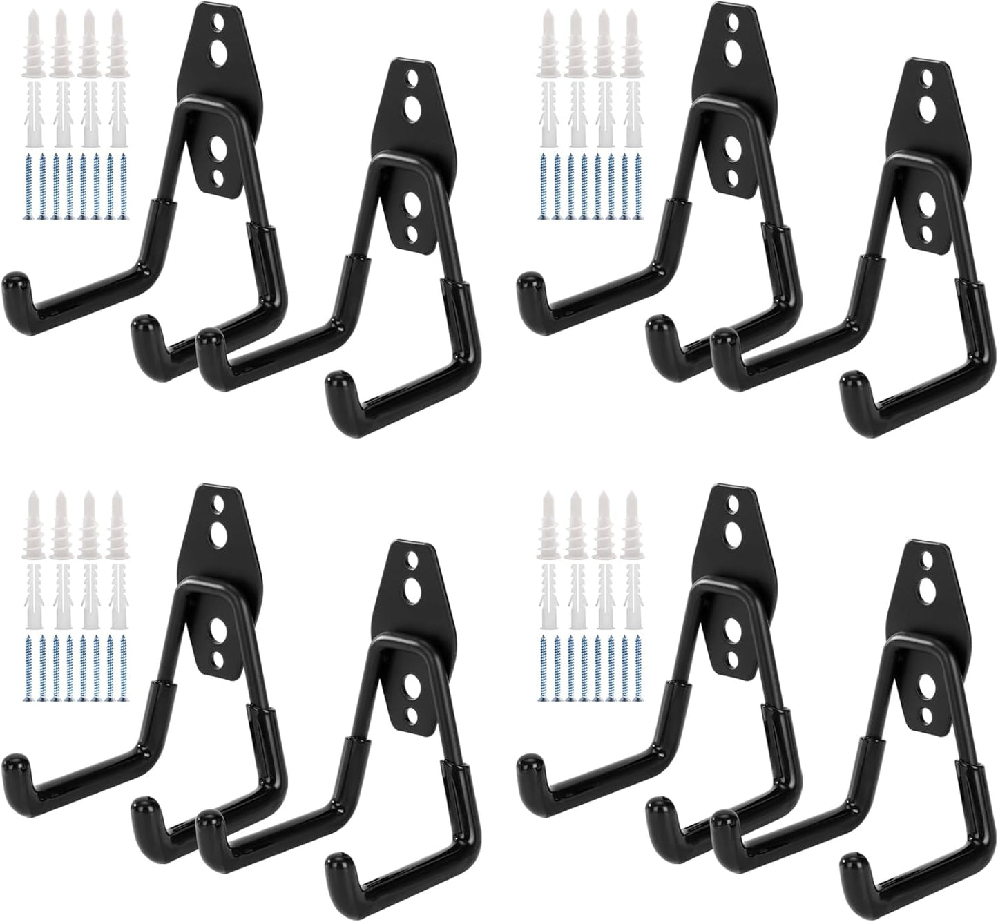 8 Pack Garage Hooks, Garage Tool Organizer Wall Mount, Heavy Duty for Utility Organizer, Steel Utility Garage Hooks for Ladders, Garden Tools, Bike