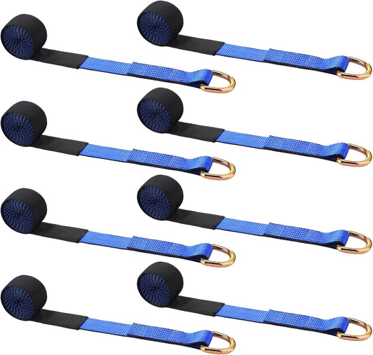 8Pack 2'' X 8ft Tow Truck Straps Lasso Wheel Lift Straps Lasso Tow Strap with D Ring 11, 000 Lbs Break Strength Auto Tie Down Auto Hauler for Trailer Truck Tie(Blue)