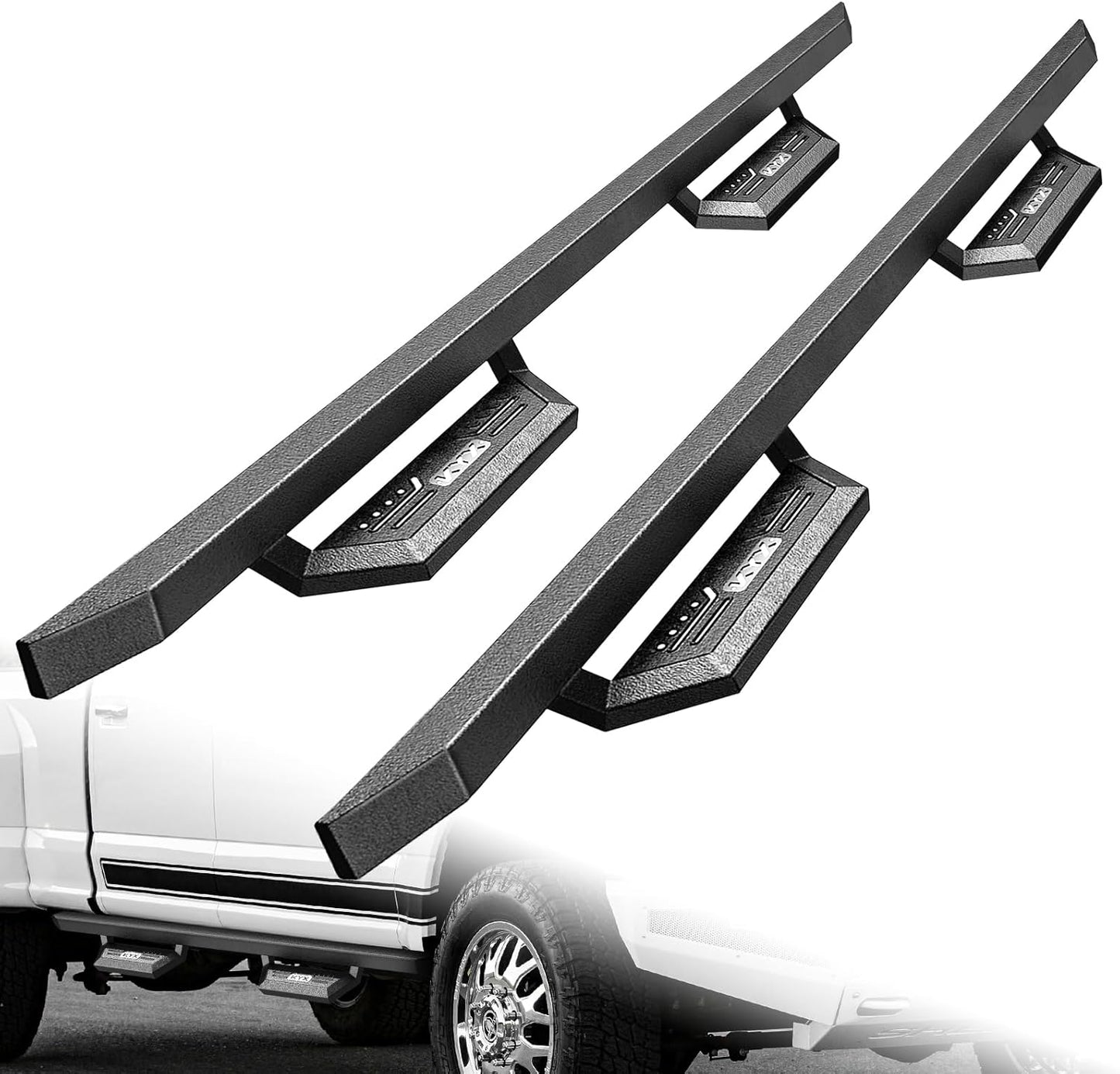 KYX Running Boards & Steps Nerf Bars Compatible with Ford F250 F350 Super Duty Crew Cab 1999-2016, A Pair 6 inch Car Door Side Steps Nerf Bars Truck Boards Step Rails-Silver Logo