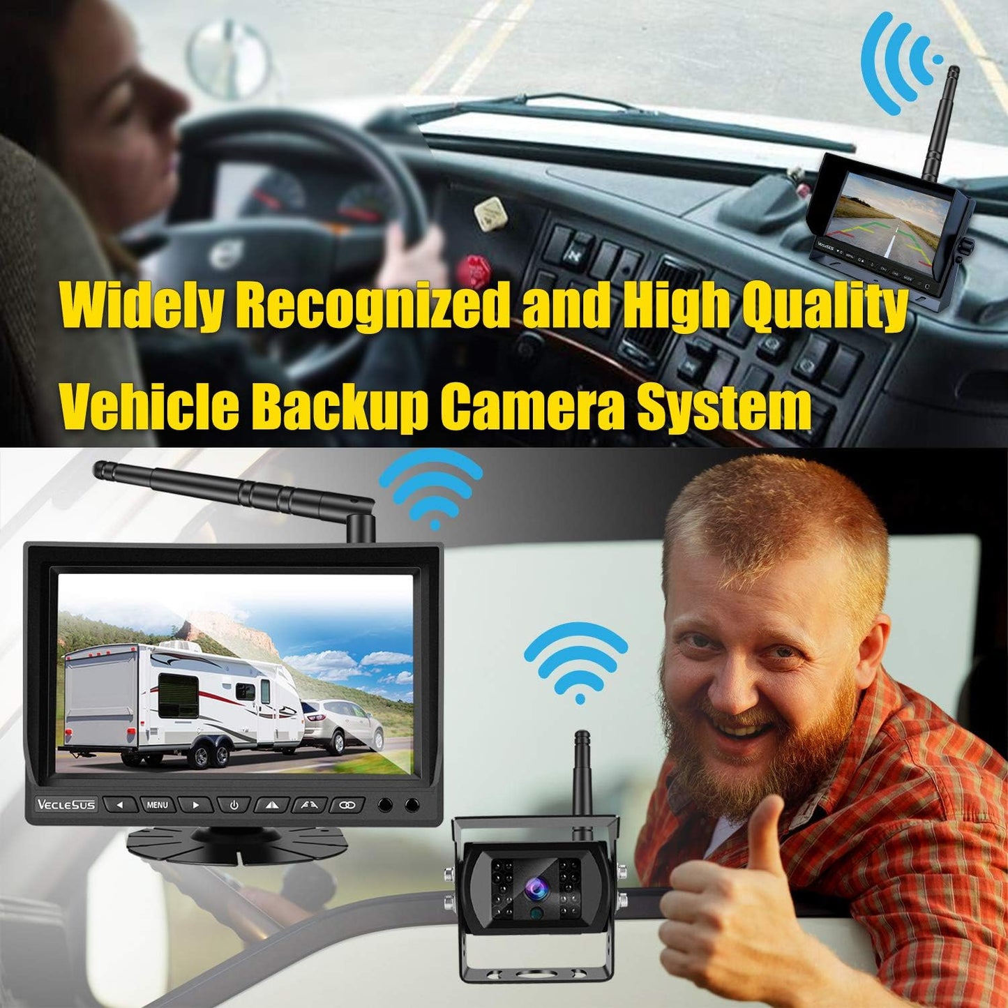 Wireless Backup Camera for Trucks VMW7 high Definition 1080P 7” IPS Monitor System,High-Speed Stable Transmission & Waterproof for Truck,Recreational Vehicle Trailer,Bus,Harvester Pickup Motorhome