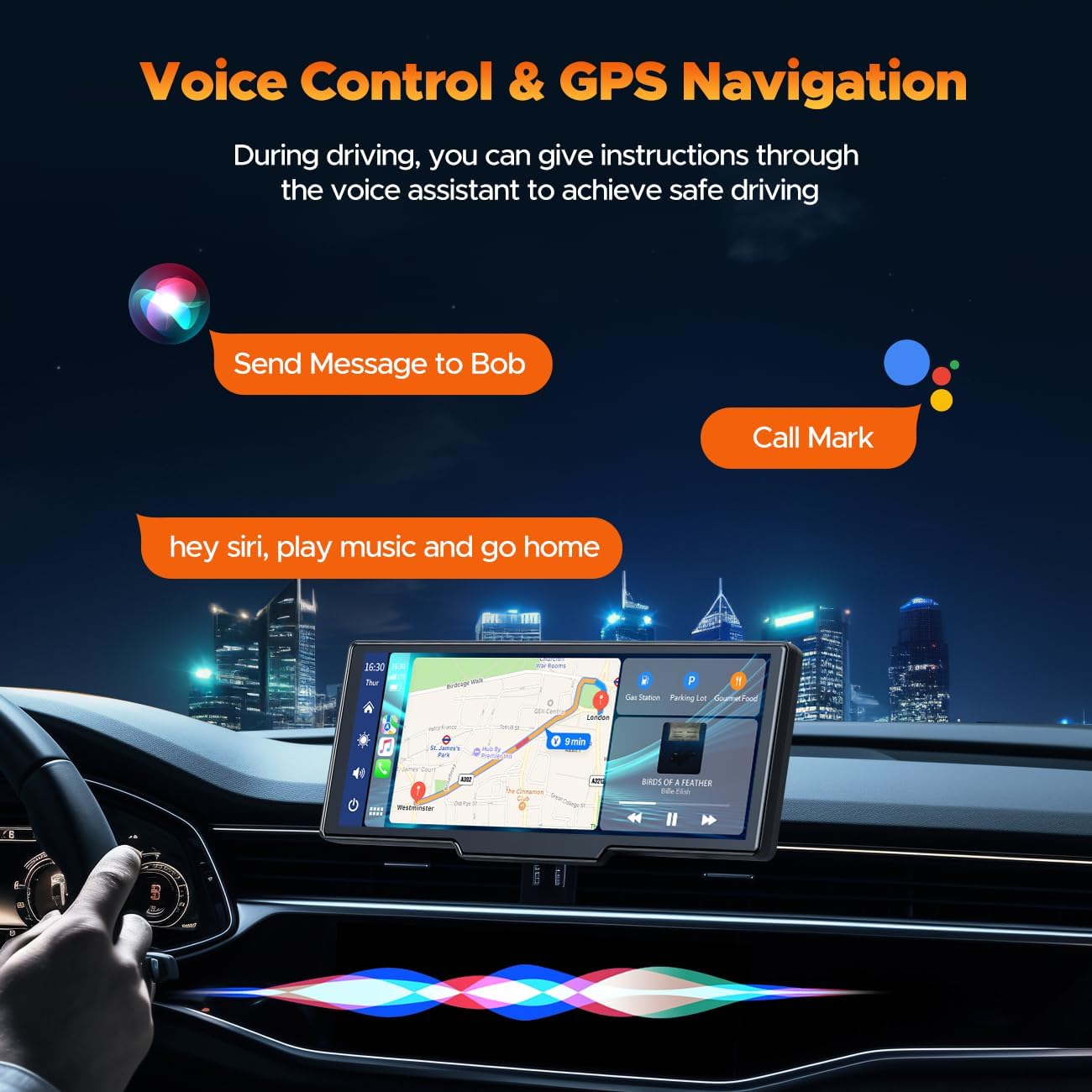 Volam Wireless Carplay Screen for Car with 2.5K Dash Cam, 1080p Backup Camera, 9.26" Portable Car Stereo with Apple Carplay Android Auto, Mirror Link, Loop Recording, GPS Navigation, AUX/FM