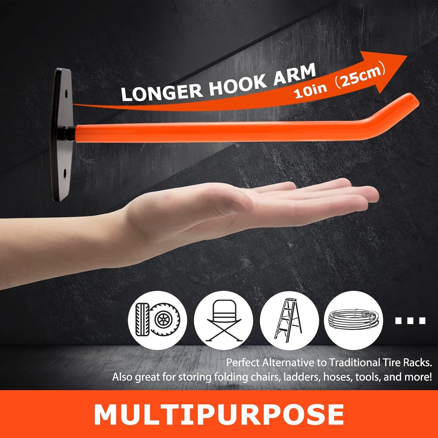 8 PCS Garage Hooks Heavy Duty Wall Mount, Tire Storage System with Anti-Slip Coating, Hang Heavy Tools for up to 88Lbs, for Bikes, Ladders, Chairs and Bulky Tools