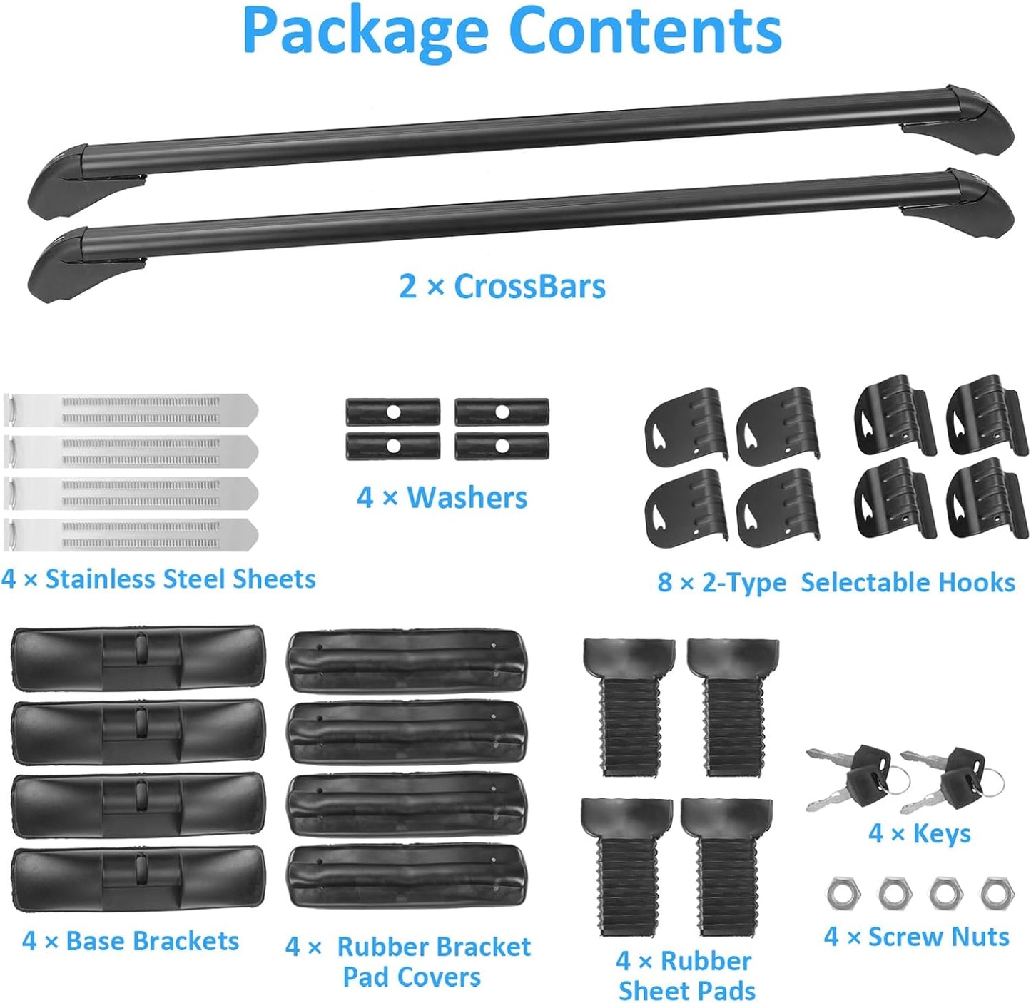 43inch Universal Car Roof Rack, Aluminum Car Roof Rack Cross Bars, Anti-Theft Lock, Adjustable Window Frame for Bike Kayak Cargo Luggage, 42.91-44.88 inch Distance Between Rain Grooves, 165LBS Load