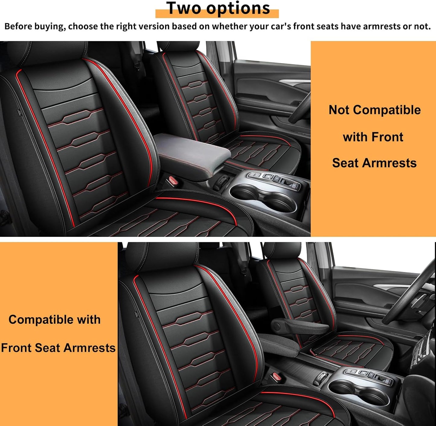 AOMSAZTO Seat Covers Fit for Honda Ridgeline 2006-2024 2025: Crew Cab 2PCS Front Car Seat Covers Faux Leather Truck Pickup Seat Cushion Protector - Front Seats Without Armrests(Front Pair, Redline)