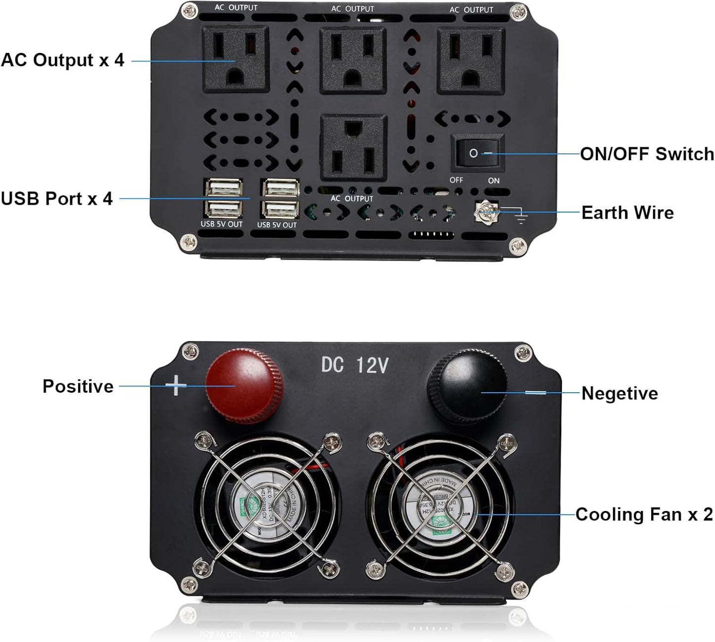 3000W Power Inverter 12V to 110V/120V DC to AC with LCD Display, Remote Controller and 4 x AC Outlets Car Adapter for Car Truck Boat RV Off Grid Solar System