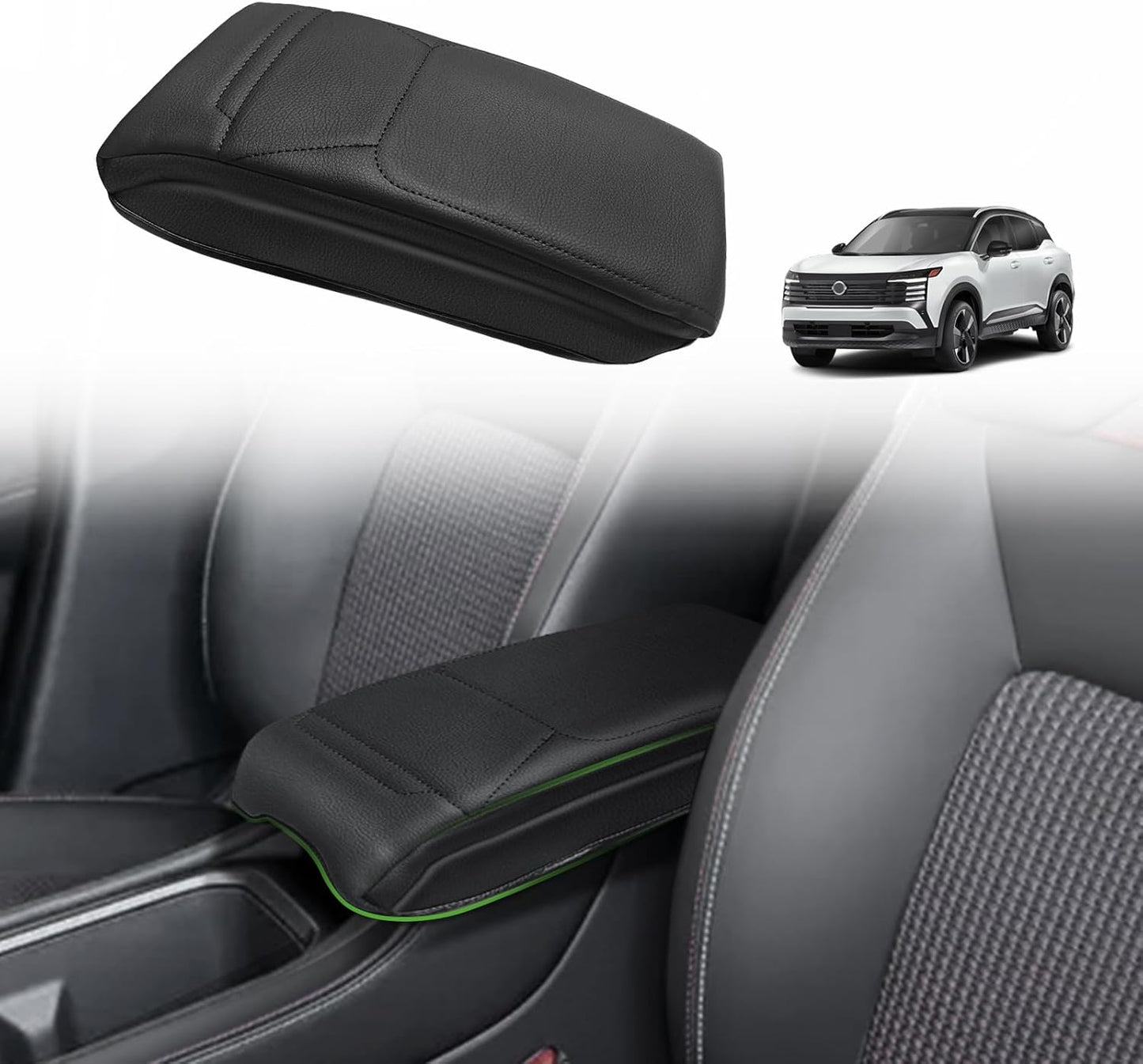 Muslogy Center Console Armrest Cover Compatible with Nissan Kicks S SV SR 2025 Comfort Armrest Pad Arm Rest Cushion Vegan Leather Protector 1-Inch Extra Thick