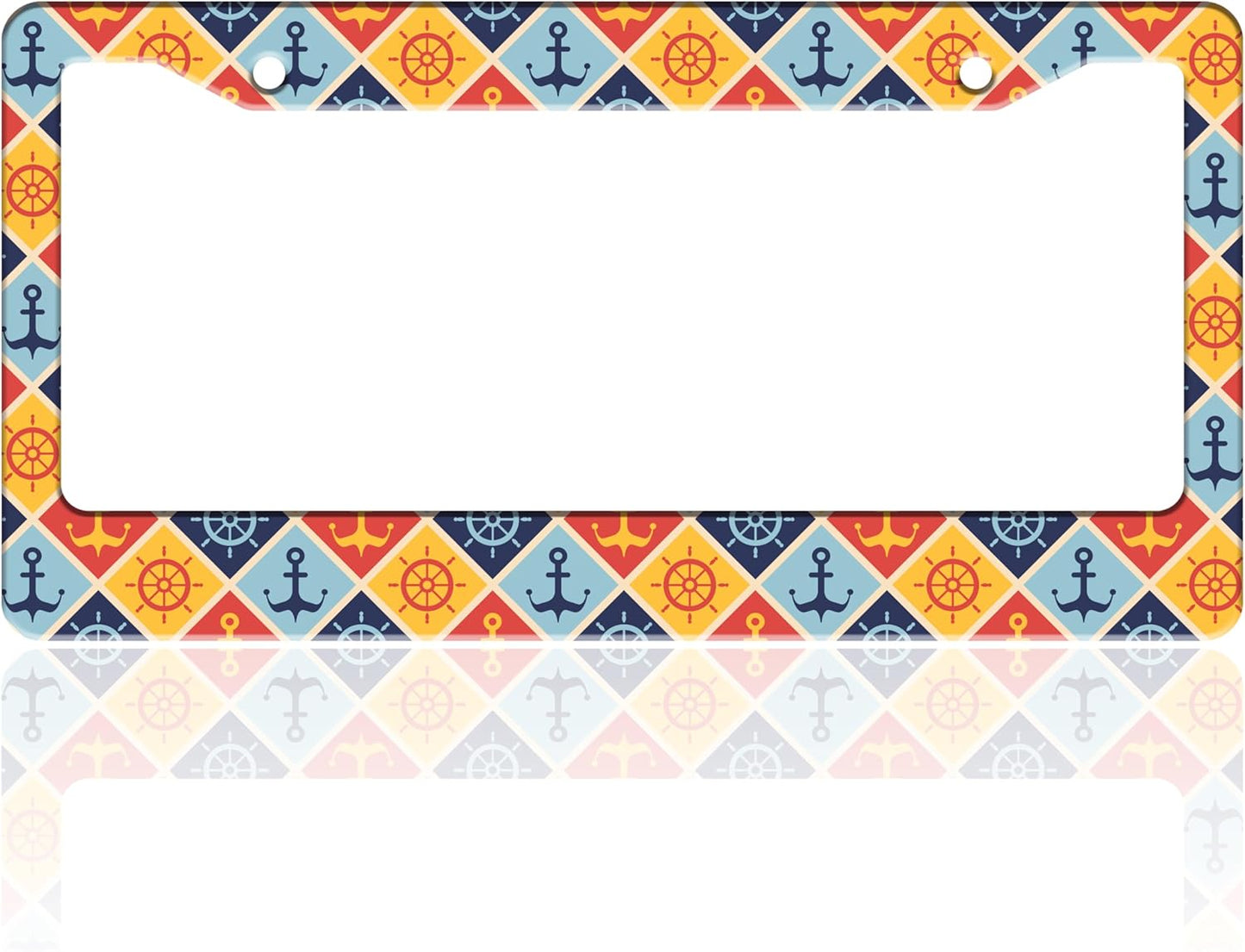 Anchor Rudder License Plate Frame Nautical Stainless Steel License Plate Holder for Front or Rear Car Tags Funny for Car Decoration Accessories with Screws 6.3 X 12.2 in for Women Men