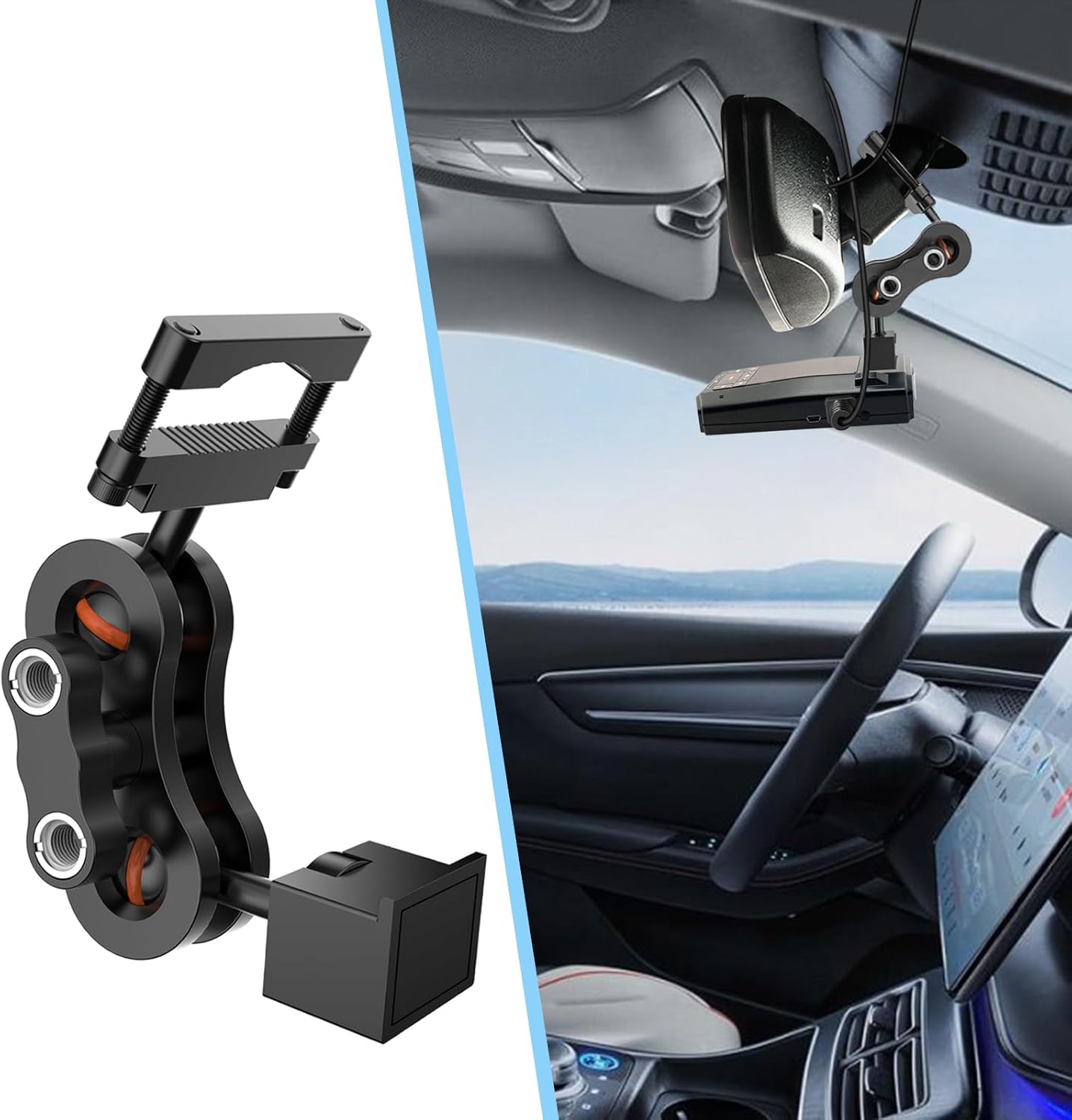 Radar Detector Rearview Mirror Rod Mounting Bracket and Radar Direct Power Cord Hardwired Kit and Fuse Tap(for Radar Base with EZ Magnet Connection)
