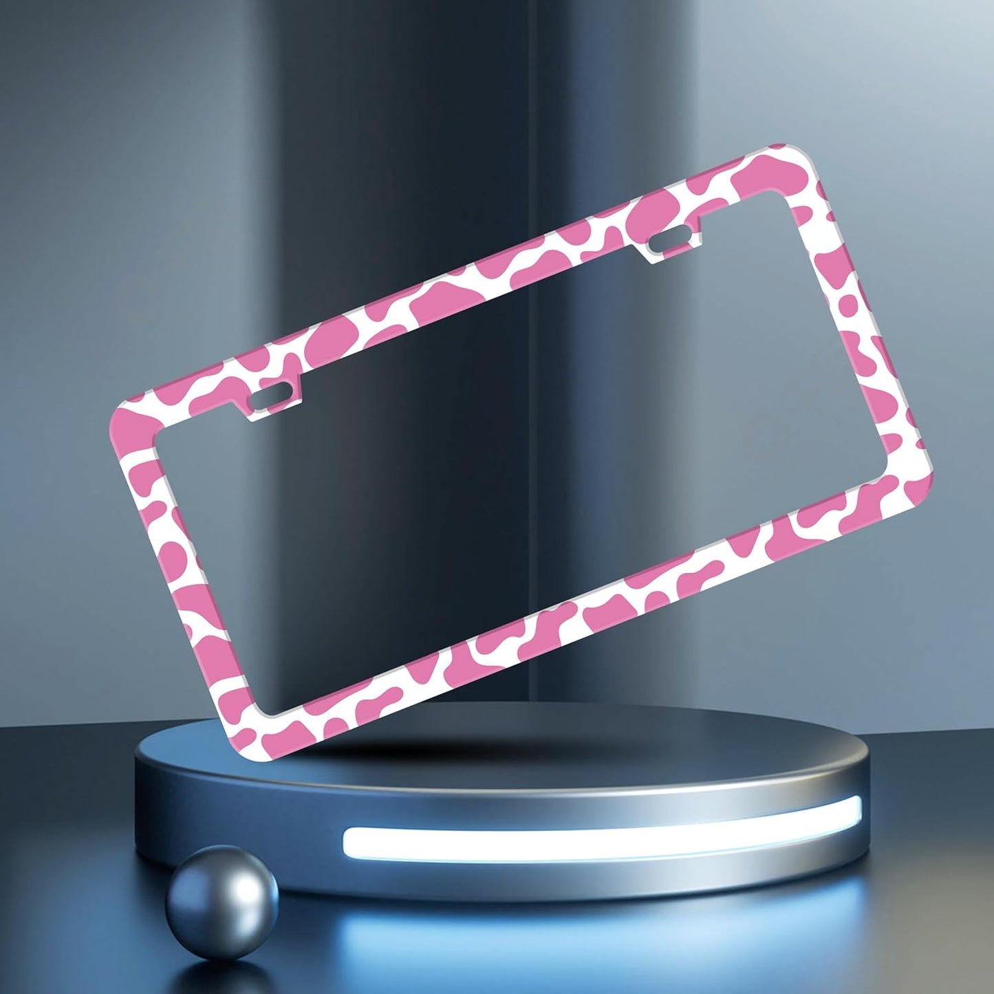 Pink Cow Print License Plate Frame Animal Texture License Plate Frames Personalise Stainless Steel Funny Design Compatible with Standard License Plate Holder for USA Canada 6 X 12 Inch with Screws