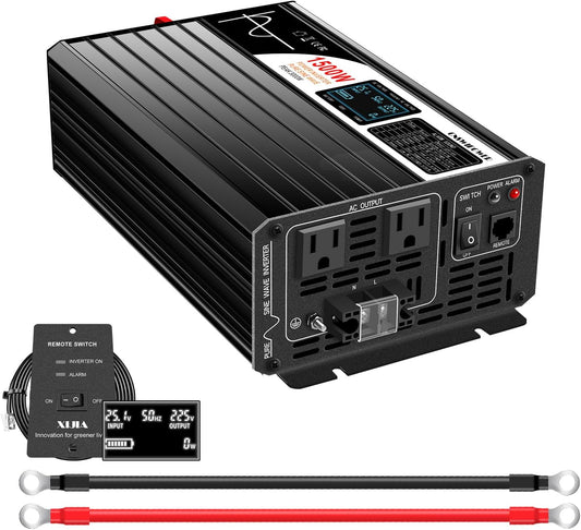 Xijia 1500W (Peak Power 3000W) Pure Sine Wave Inverter DC 60v to 120v Inverter 60HZ Solar Converter for Home Use car (DC60V (Range 50V-75V) 1500W)