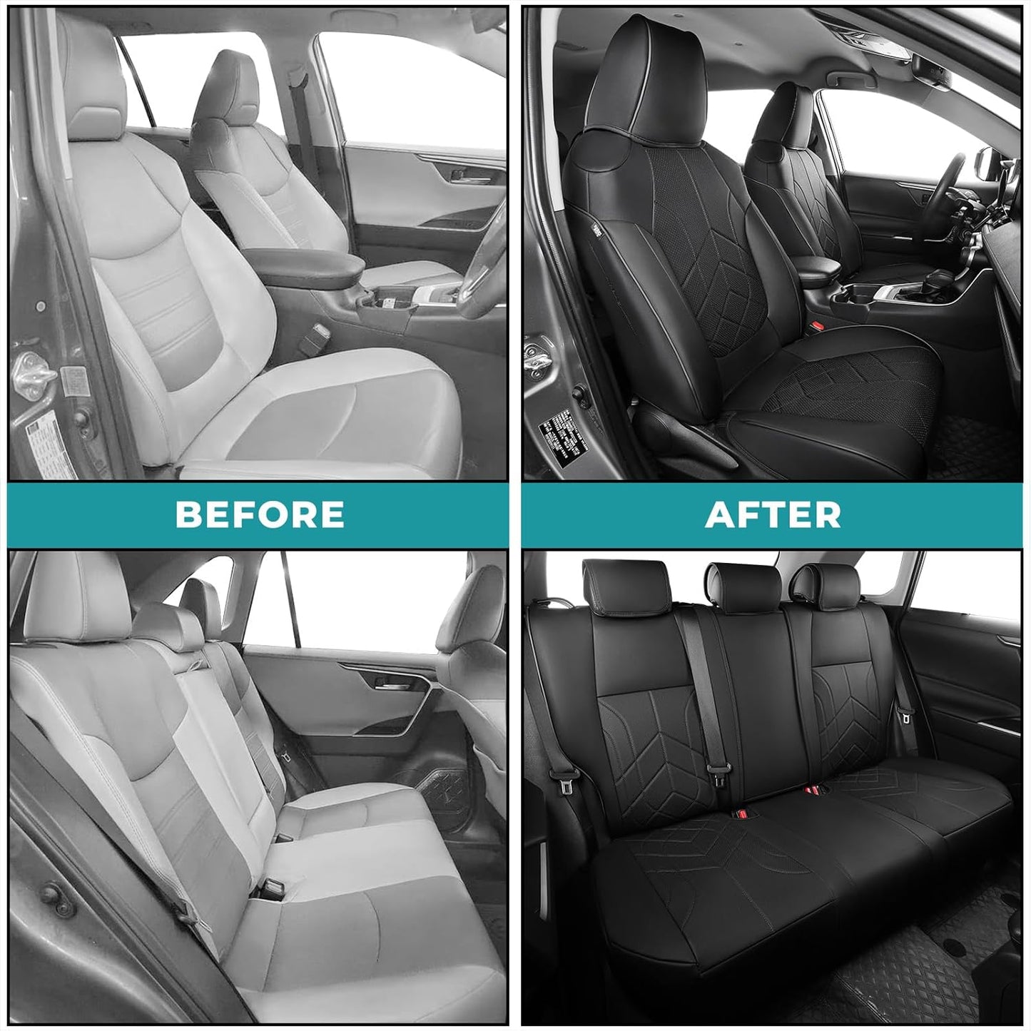 for Toyota RAV4 Seat Covers 2019 2020 2021 2022 2023 2024 2025 RAV 4 LE XLE Limited XLE Premium (Gas not for Hybrid) - Custom Leather Car Seat Covers Full Set - Black