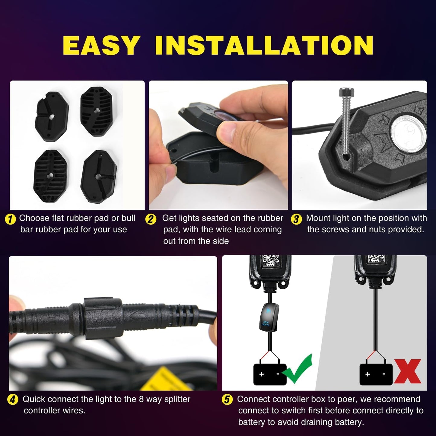 Nilight RGB LED Rock Lights Kit 10 Pods Underglow Multicolor Neon Pod with Remote & Bluetooth App Control DIY Flashing Music Mode Wheel Well Light for Truck ATV UTV RZR SUV