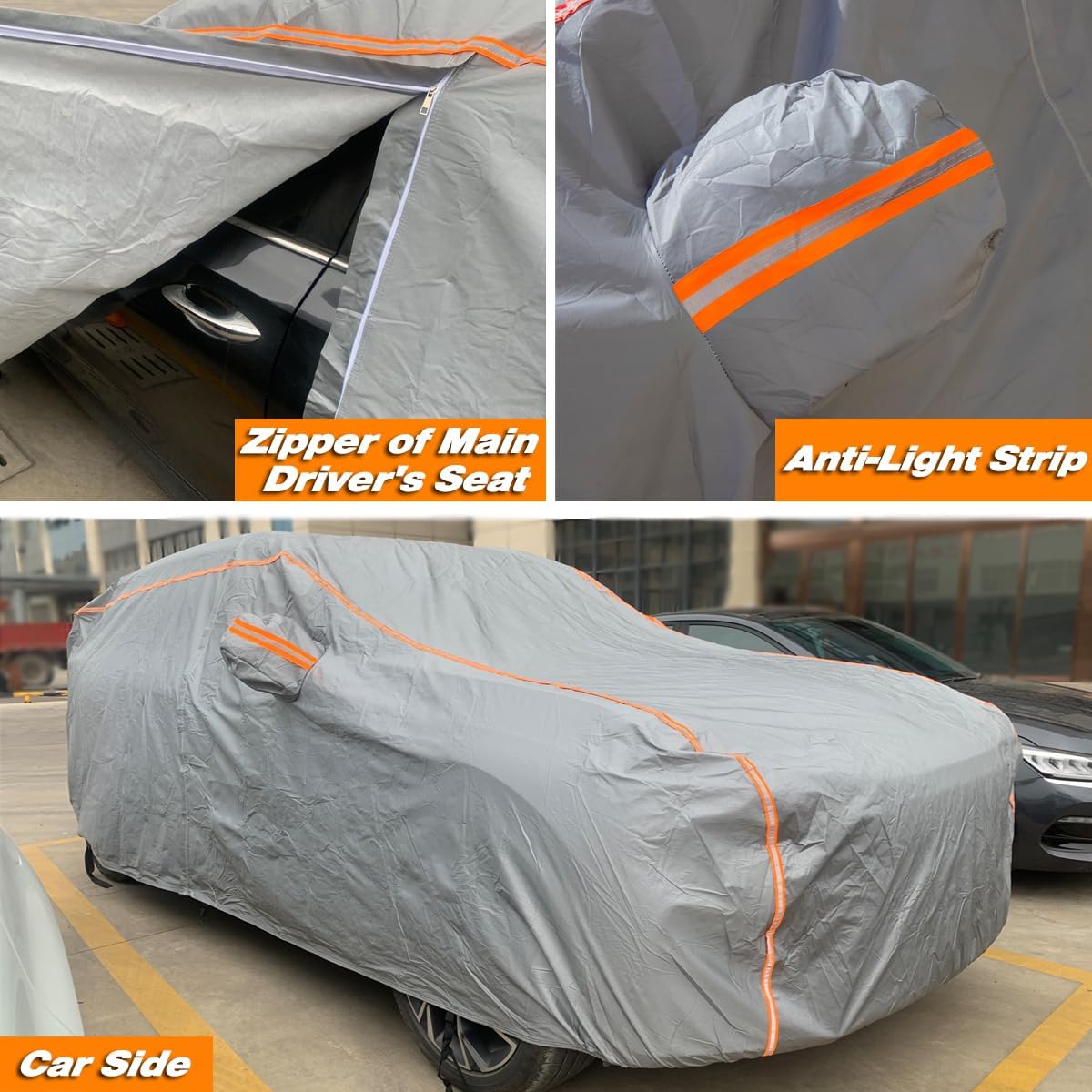 TUCAREST 6-Layers PEVA Premium Full Car Cover Fit for SUVs MPV Pickup Sedan hatchback Rain and snow protection, sun protection, UV protection, and protection of car paint surfaces-Silver Grey -Up 178"