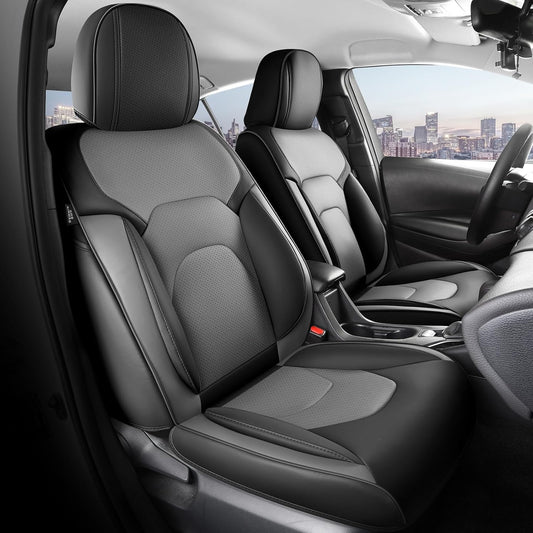 FREESOO Car Seat Covers Front Seats 2PCs,Waterproof Automotive Seat Covers, Leather Cars Interior Covers, Seats Protection Universal fit Babies & Adult (BlackGrey)