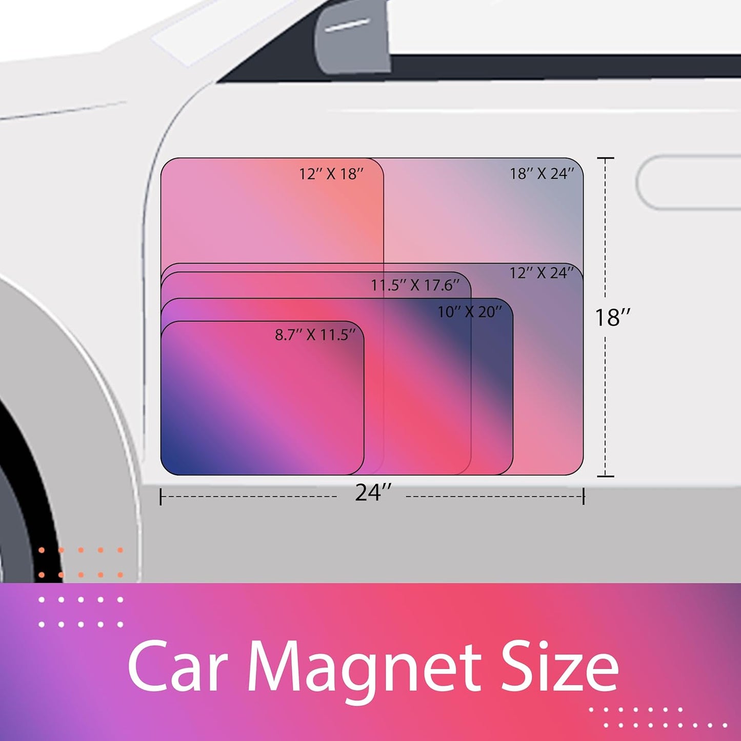 Custom Car Magnet for Business 2-Pack Vivid Printing Reflective Fade-Resistant Material Car Advertising Sign Personalized Magnetic Sheets for Vehicles Multi Size 18x24in