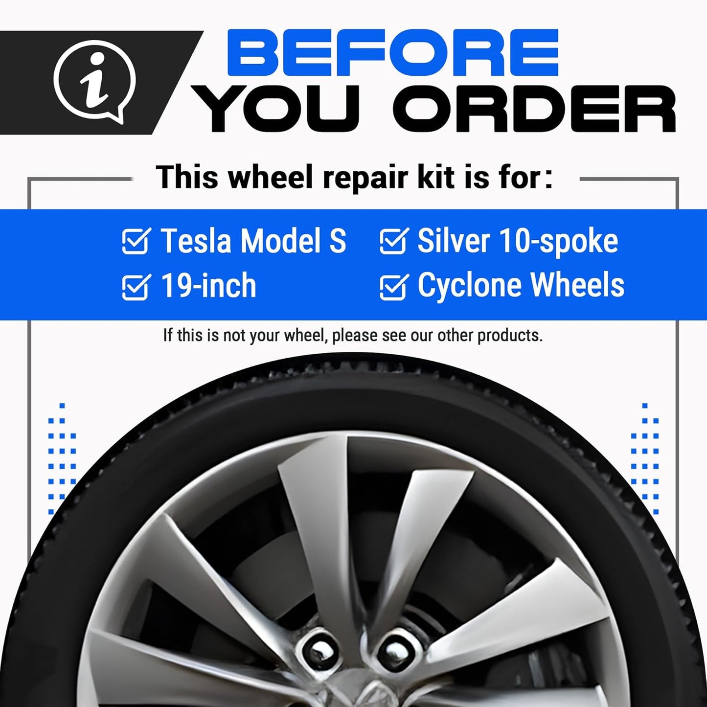 Premium Tesla Wheel Curb Rash Repair Kit for Model S 19-inch Silver Cyclone Rims - DIY Kit with Color-matched Touch Up Paint - Made in USA