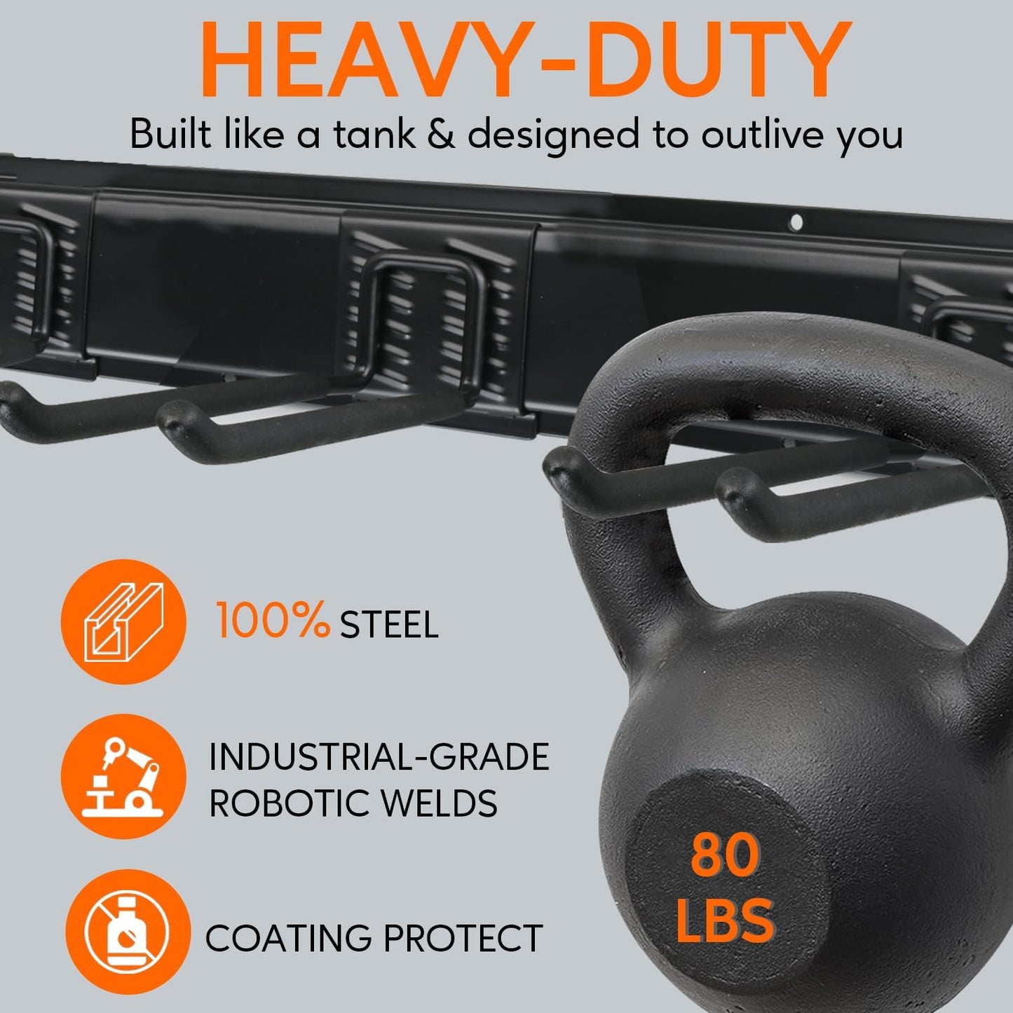 Wall Mount Folding Chair Hangers for Garage, Heavy Duty Garage Organizer Rack with 6 Adjustable Hooks, 48 Inch Tracks, Max Load 450lb, Storage for Rake, Shovel, Ski Tools