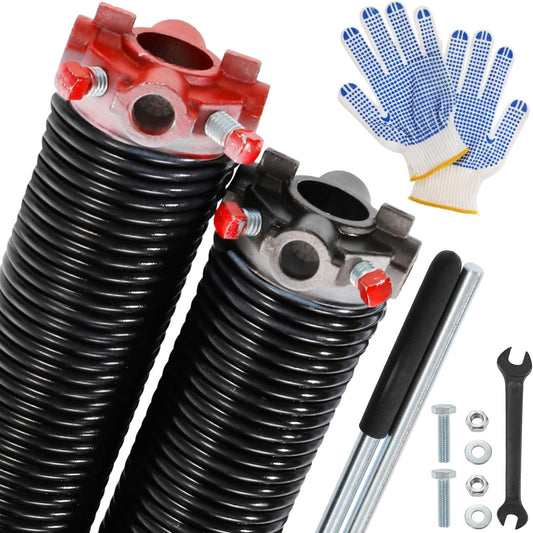 Pair of 2" Garage Door Torsion Springs (0.250'' X 2'' X 30'') with Non-Slip Winding Bars & Gloves, Heavy-Duty Replacement, 18,000 Cycles, High Precision Electrophoresis Black Coated