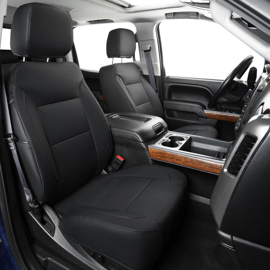 LUCKYMAN CLUB Custom Fit Seat Covers for 2007-2013 Chevy Silverado Sierra 1500 Crew Cab, 2007-2014 Silverado Sierra 2500 3500 Crew Cab (Black)