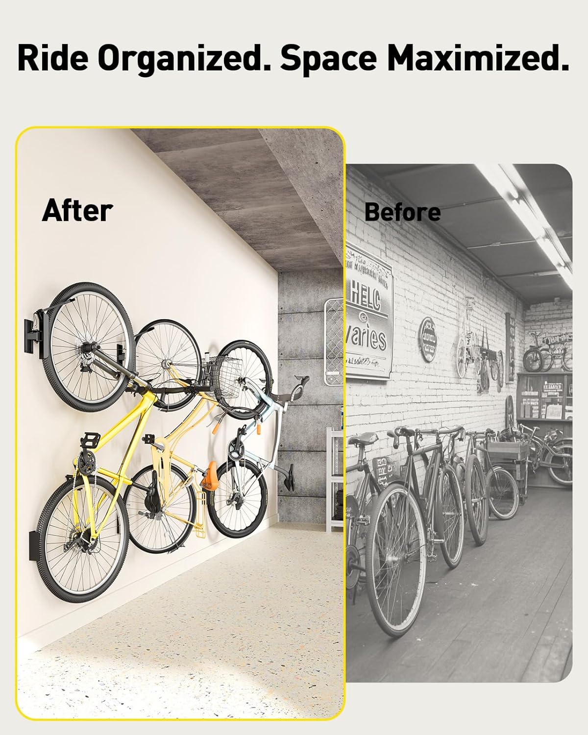 AM alphamount Swivel Bike Wall Mount, Metal Wall Bike Rack with Durable Sleeves, Space-Saving Vertical Bike Rack with 180° Swivel for Home and Garage, Bike Storage Hanger Mount Up to 66 lbs, 2-Pack