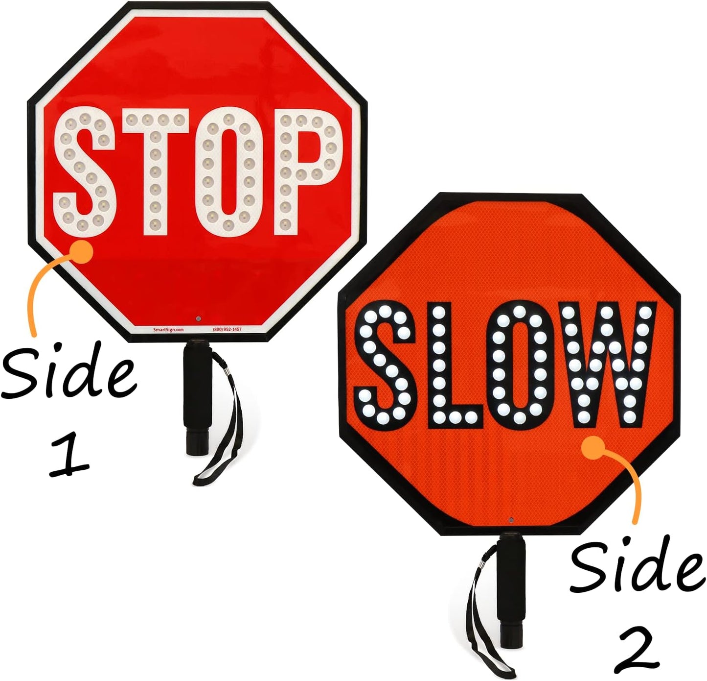 SmartSign LED STOP SLOW Paddle - Reflective Hand Held Stop Slow Sign with Handle, 18" Double-Sided, Steady/Flashing LED Light Modes, Rechargeable, Pack of 1
