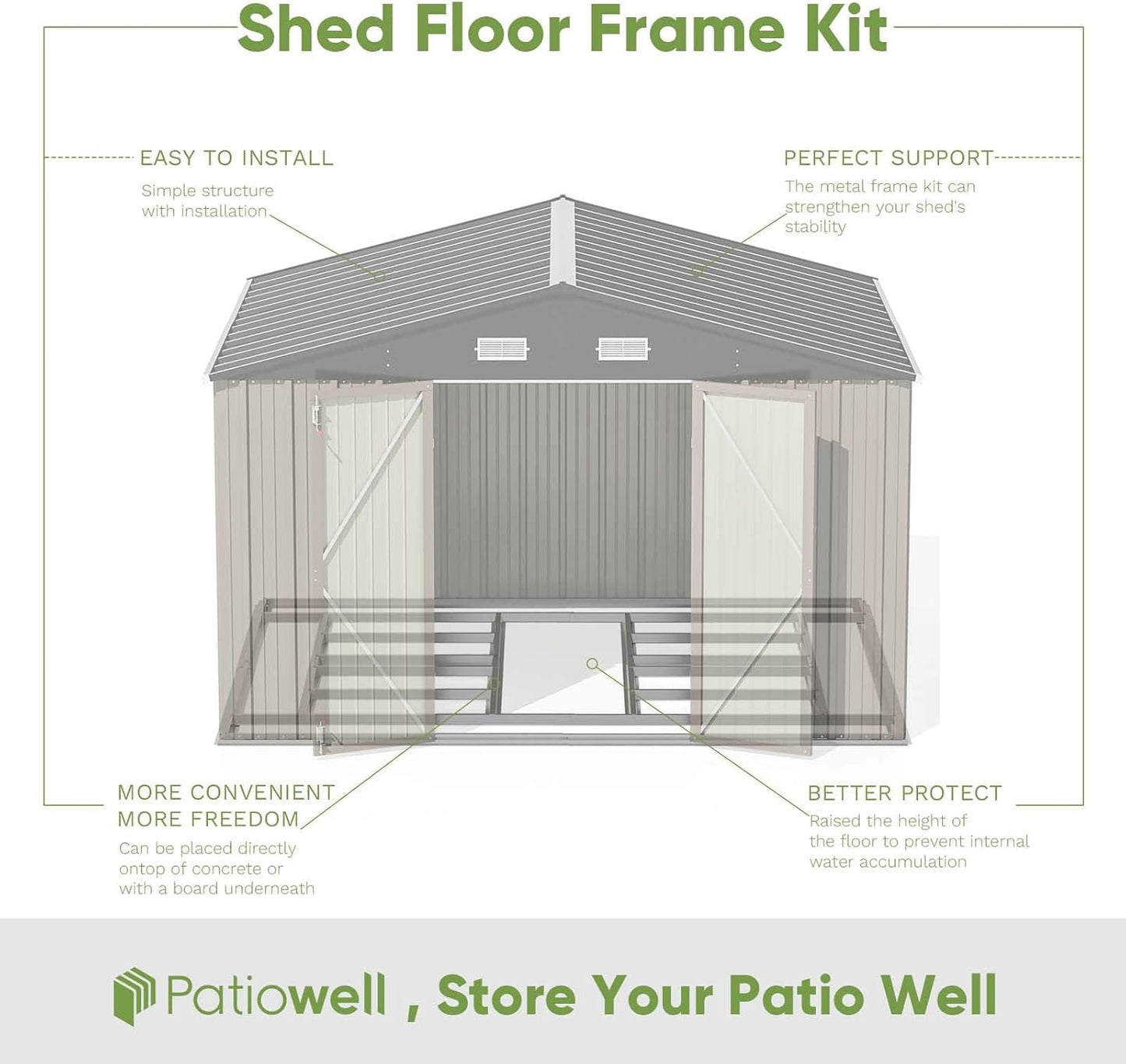 Patiowell 10 x 8 FT Outdoor Storage Shed with Floor Frame, Large Garden Tool Metal Shed with Sloping Roof and Double Lockable Door for Backyard Garden Patio Lawn,Brown