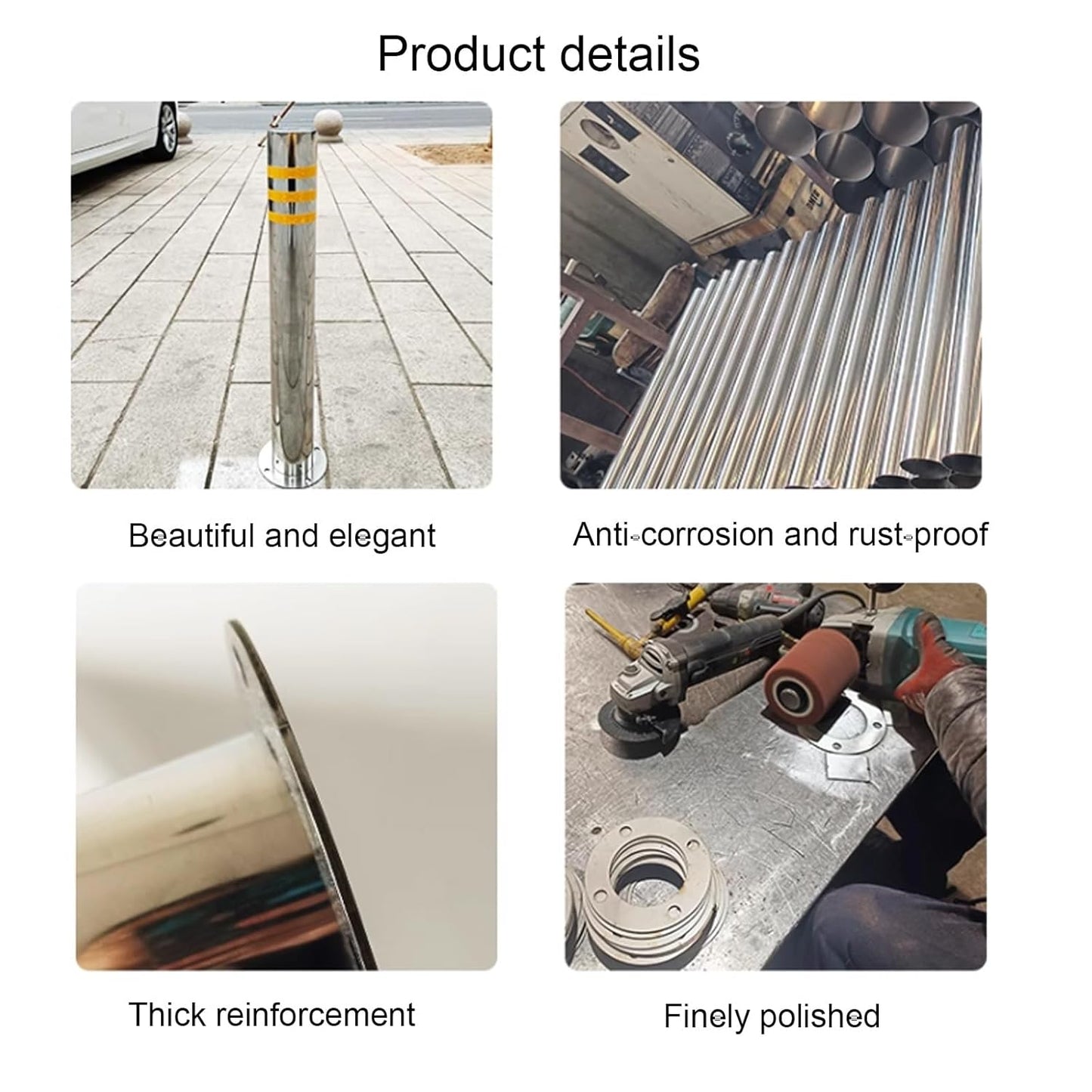 Safety Bollard, Steel Bollards, Removable Bollard, Driveways Stainless Steel Security Posts with 4 Anchor Bolts, for Parking Barrier, Road Safety(Size:600mm/24in)