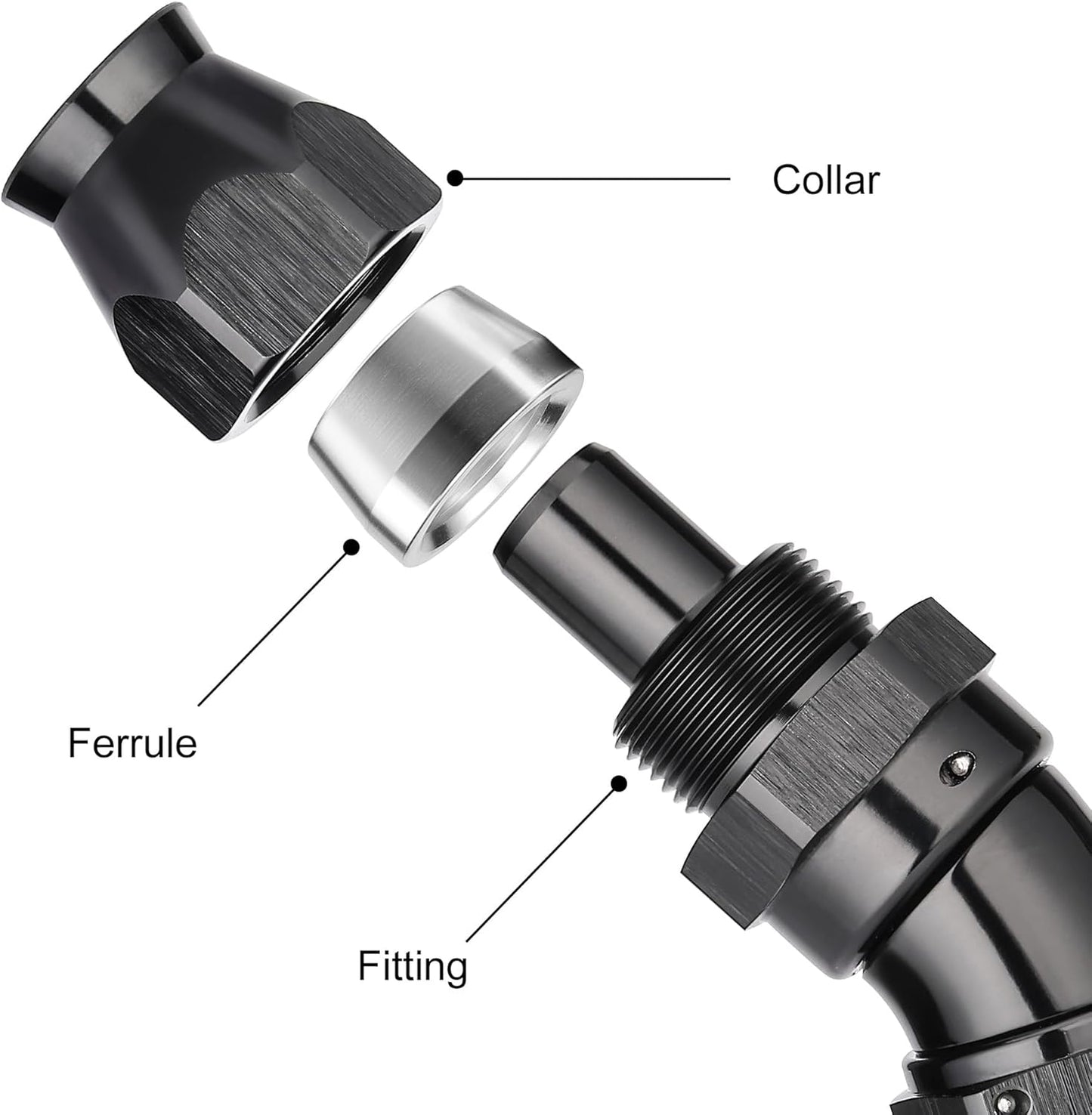 EVIL ENERGY 12AN 30 Degree PTFE One Piece Full Flow End Hose Fitting Aluminum Black