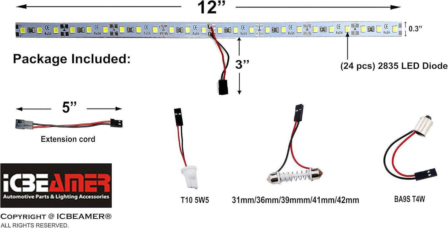 ICBEAMER 12" High Power Blue 18 SMDs 2835 LED Strip Light Universal Fit Car Trunk Cargo Area or Interior Illumination Cargo Area or Interior Illumination Decoration, Auto Accessories