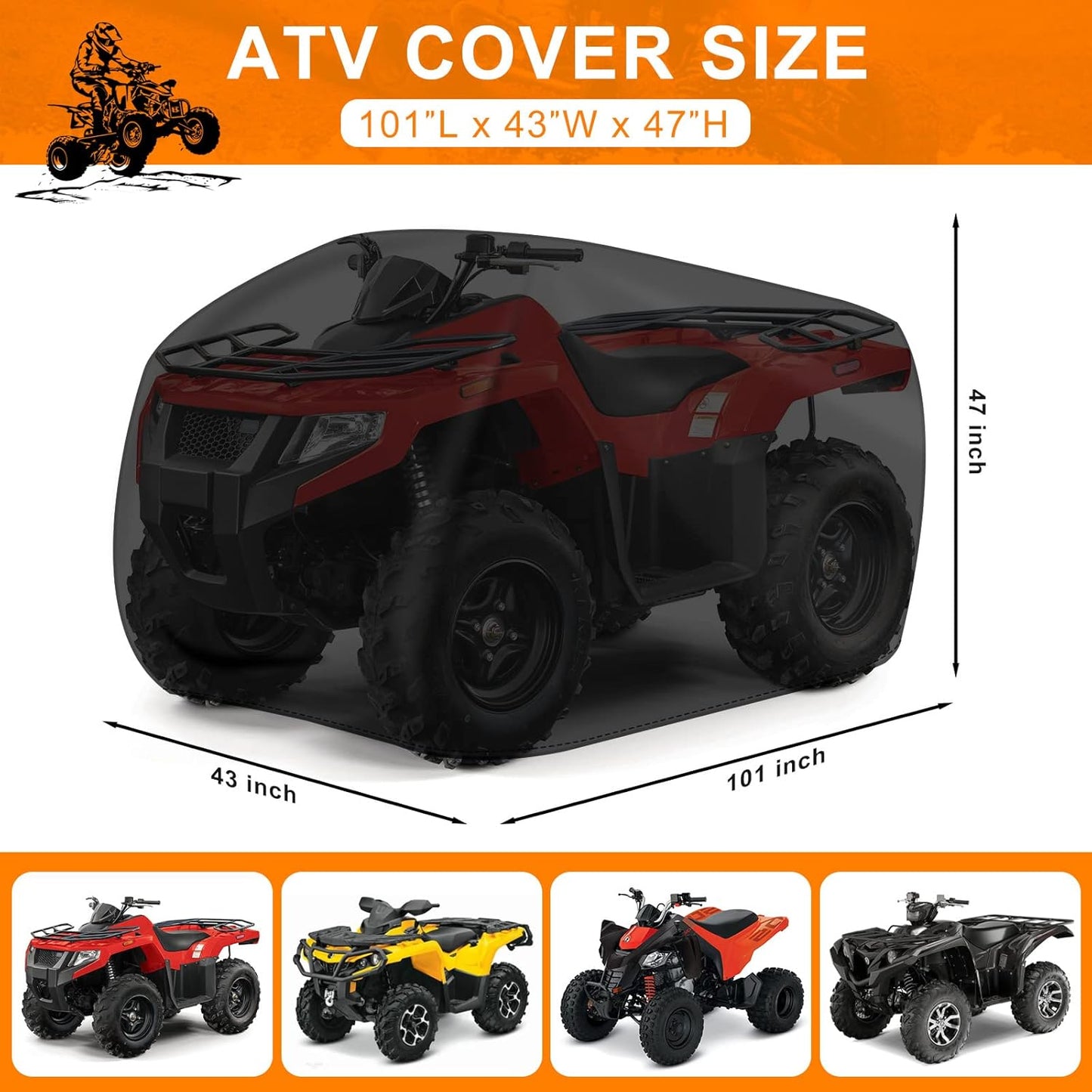 Comnova ATV Cover for 4 Wheelers - 101 Inch ATV Covers 600D Heavy Duty & Waterproof, Outdoor Four Wheeler Quad Cover All Weather Large for Polaris, Kawasaki, Arctic Cat, Honda, Yamaha and More