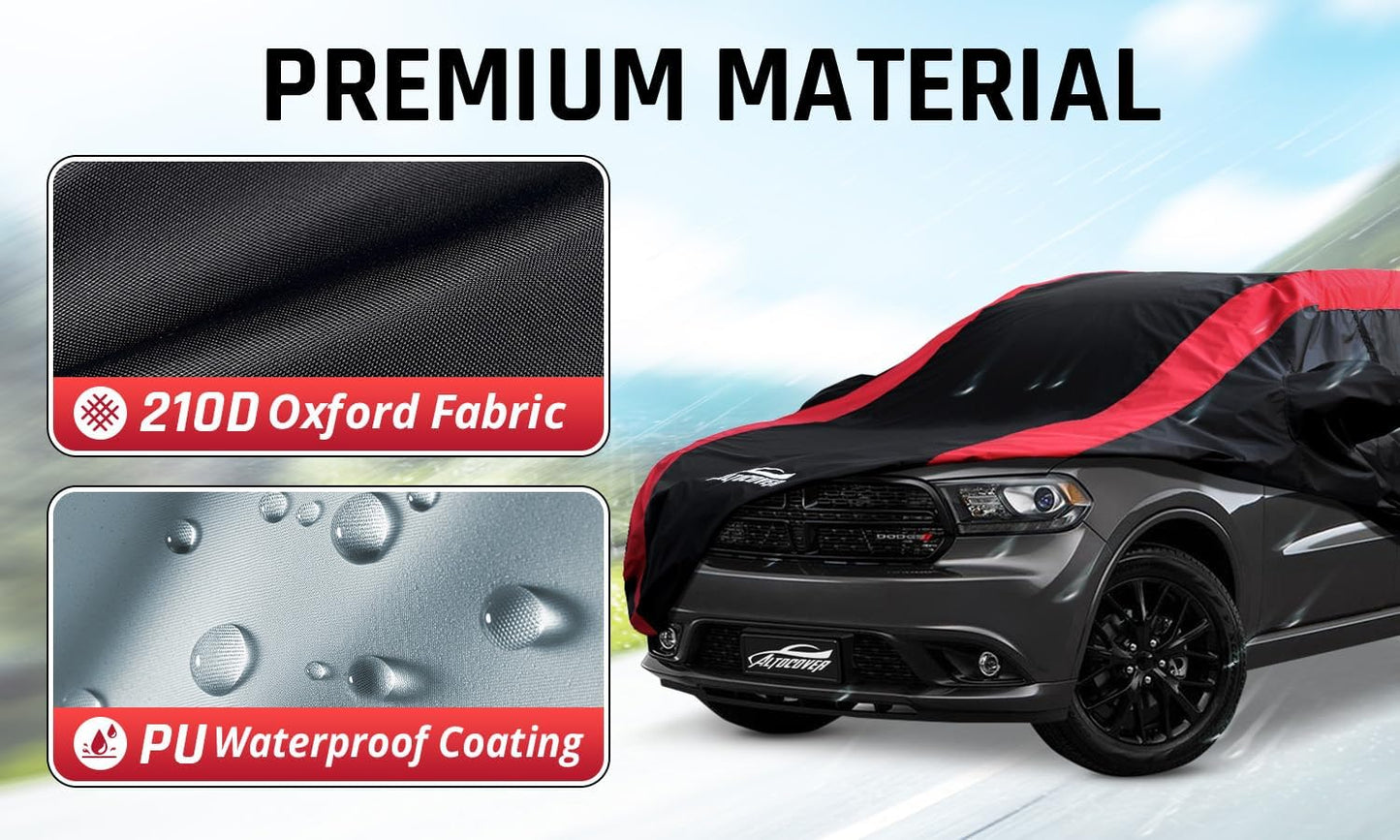 Dodge Durango Car Cover Waterproof All Weather with Red Strip Design, Custom Fit for Dodge Durango 2004–2025, Durango Accessory with Door Zipper & Windproof Straps