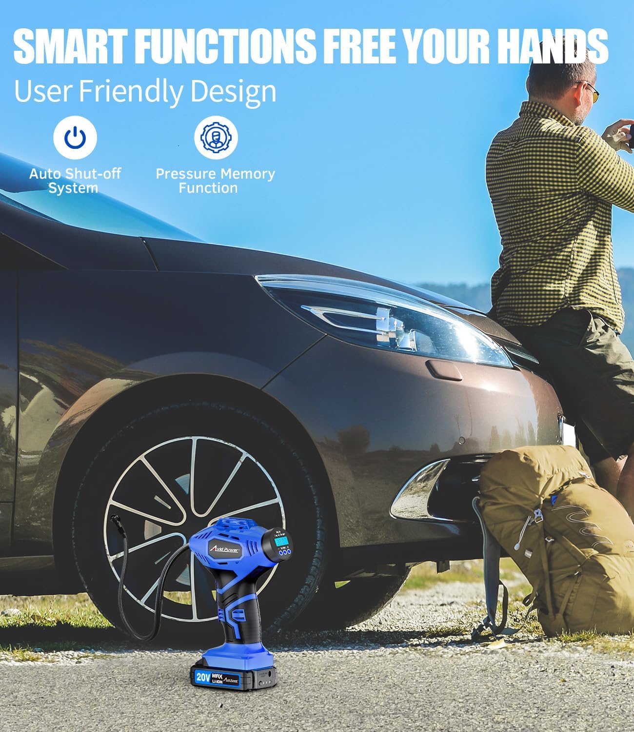 AVID POWER Cordless Tire Inflator Portable Air Compressor, 20V Rechargeable Battery Powered Car Tire Pump w/ 12V DC Adapter, Digital Pressure Gauge, Air Pump for Car, Bike, Motorcycle, Ball