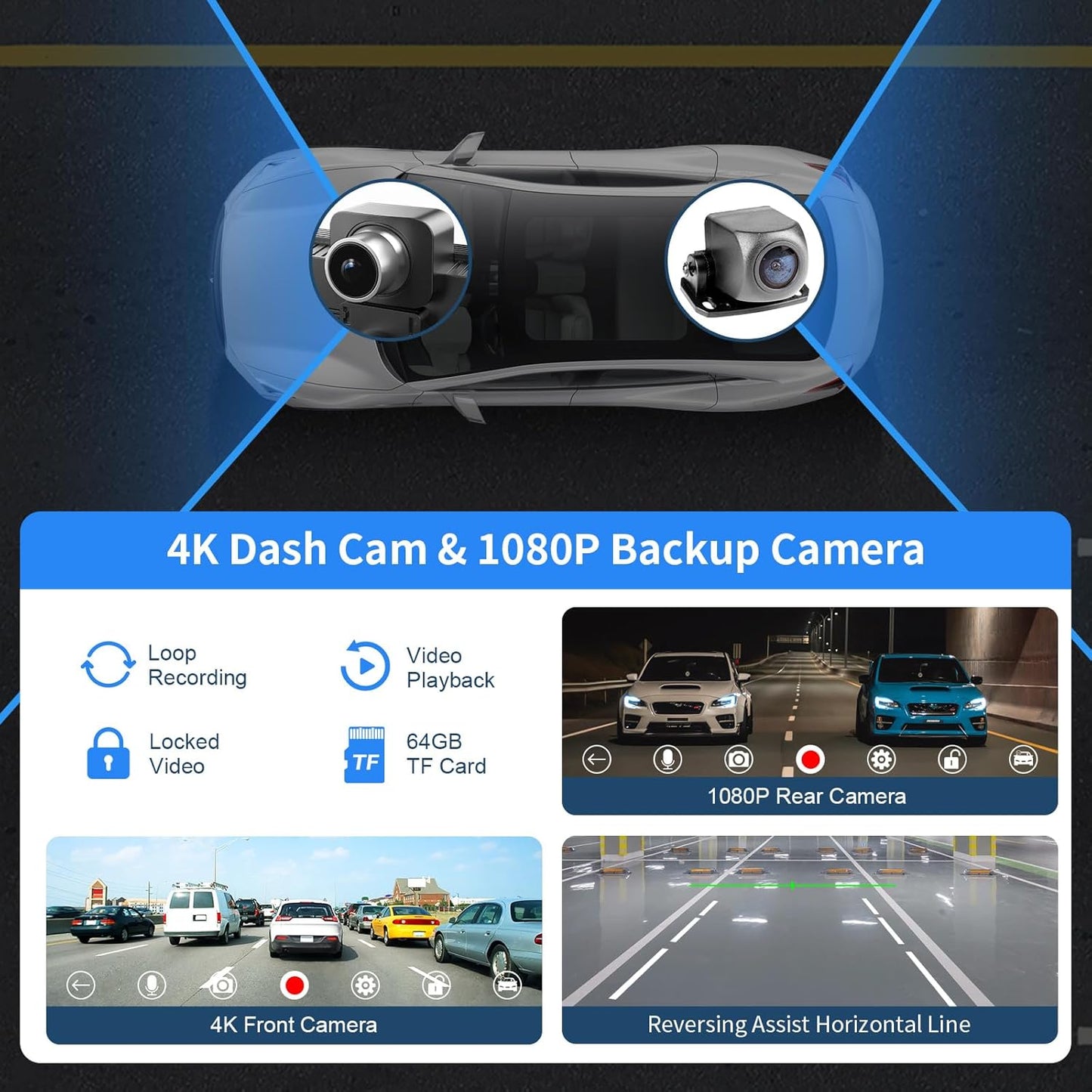 10.26" HD Wireless Android & Carplay Screen for Car, Portable Touchscreen Car Stereo with 4K Dash Cam, 1080P Backup Camera, Bluetooth, AUX/FM, Siri, Mirror Link, GPS Navigation