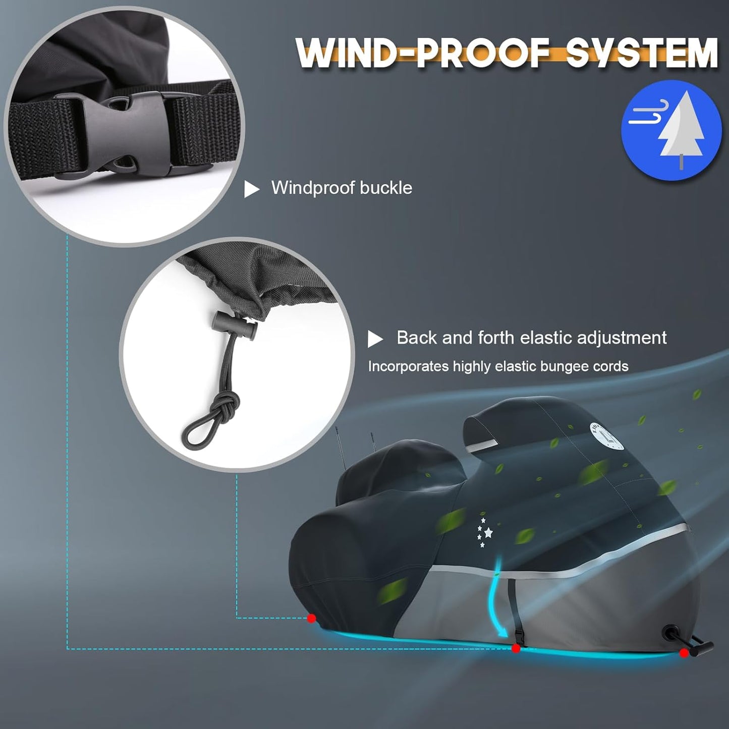 Trike Cover, Heavy Duty 420D Waterproof for Harley Davidson Freewheeler, Tri Glide, Goldwing, Chieftain, Challenger - Black/Gray