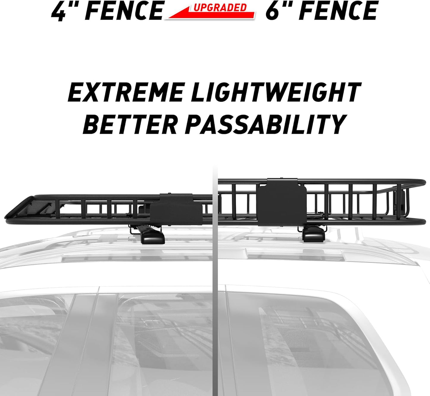 WILDROAD Roof Rack Cargo Basket, Upgraded 4” Fence Car Roof Basket with Extension, 64"x 39"x 4" Universal Car Top Luggage Holder Carrier Basket Fits for SUV Truck Cars