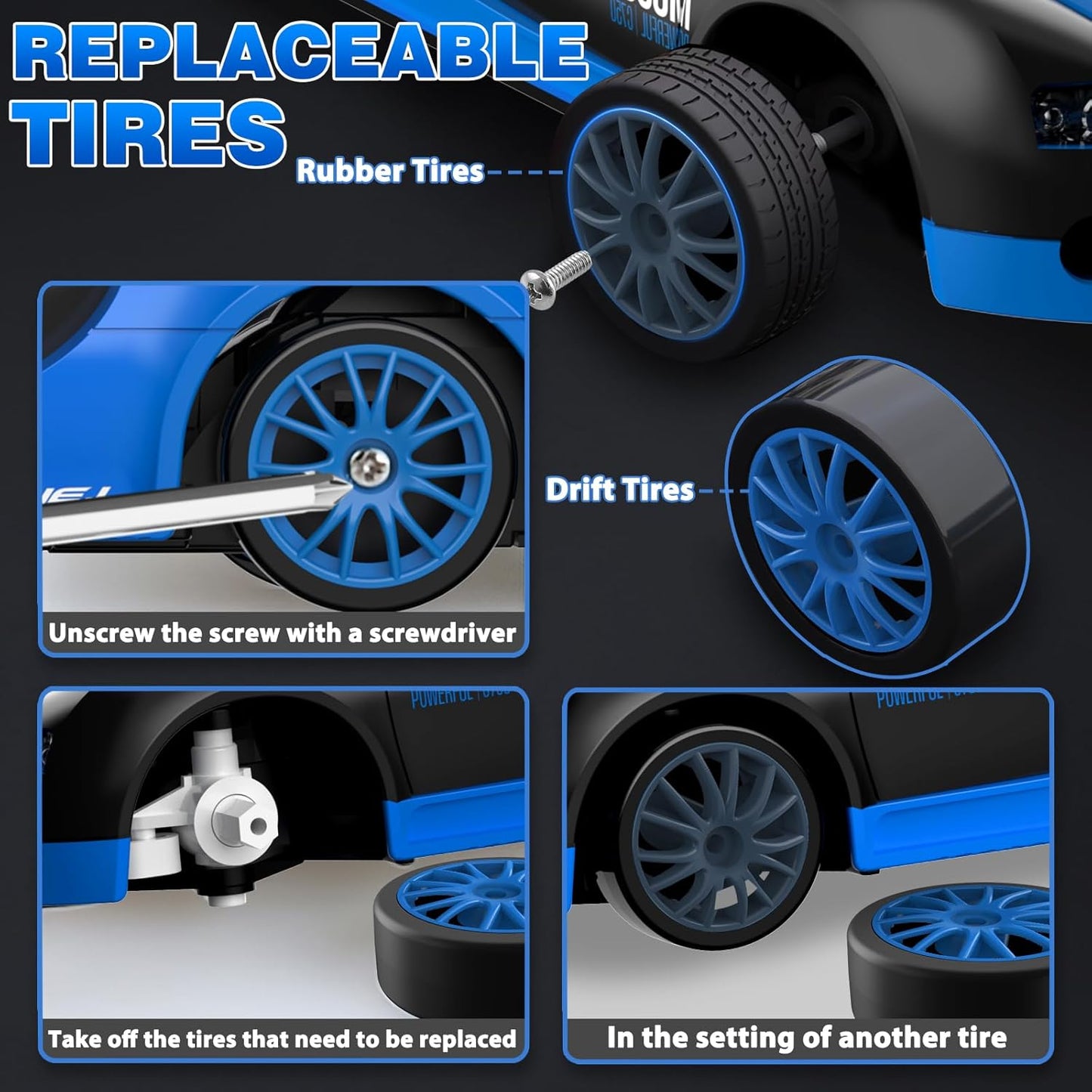 RC Drift Car, 1:24 4WD Drifting RC Cars 2.4GHz High Speed Remote Control Car with LED Light and Drift Tires Racing Toy Cars for Kids Boys Girls Adults, Blue