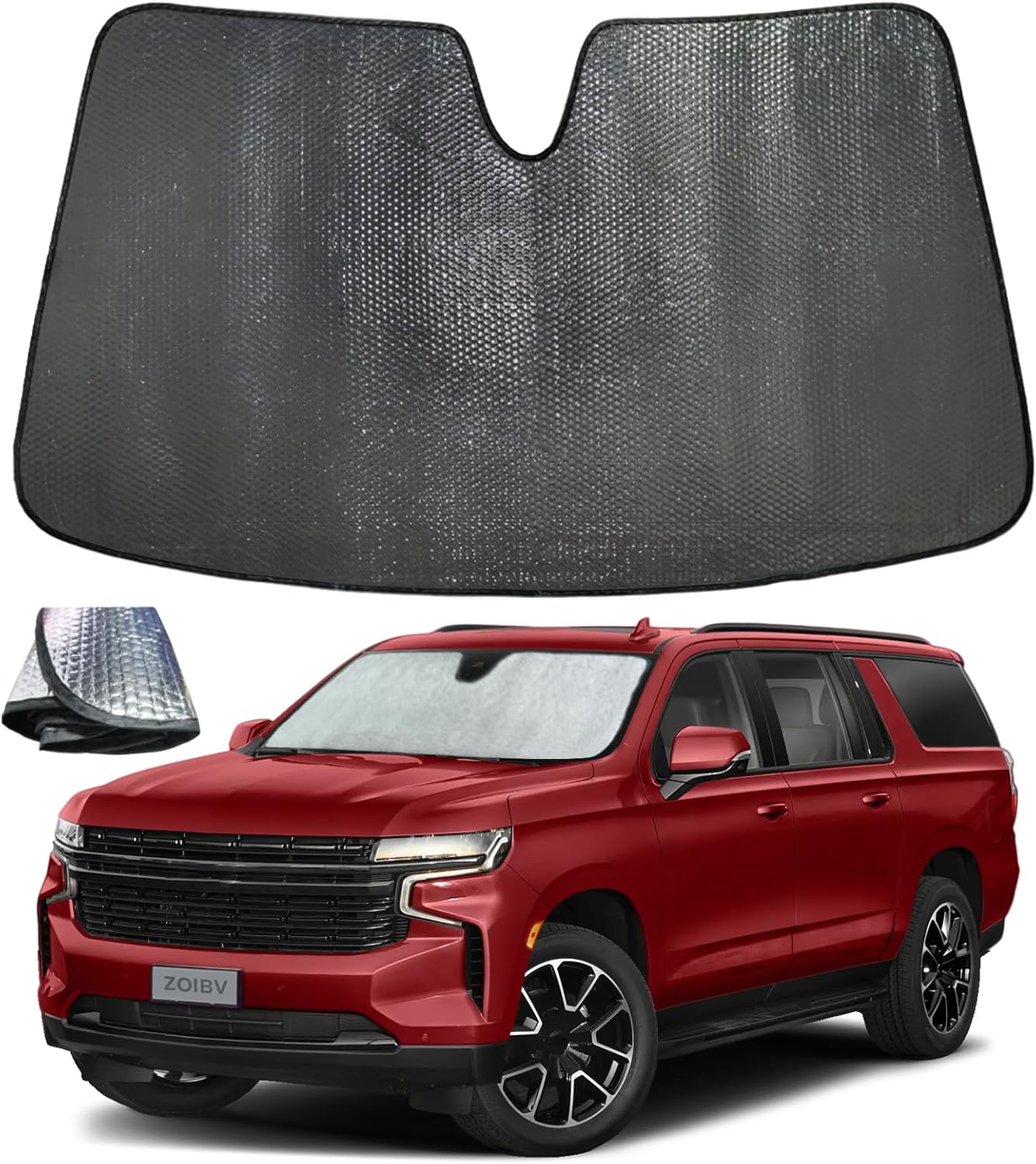 Windshield Sun Shade for Chevrolet Chevy Suburban 2021-2024 - 5-Layer Bubble Foldable Front Window Shade Sun Visor Accessories - Blocks Heat & UV Rays