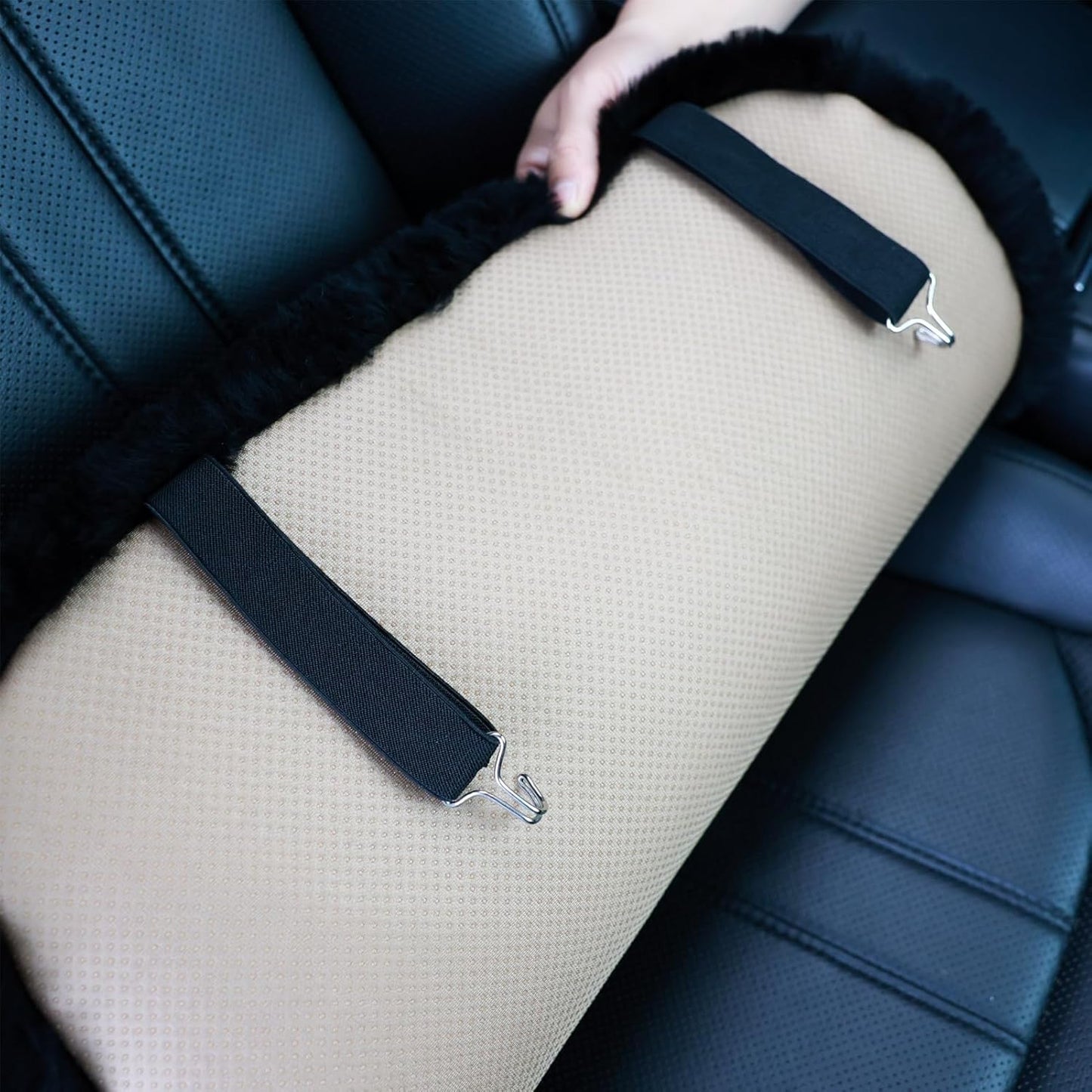 20 inchs Fluffy Genuine Australia Sheepskin Car Seat Cover for Auto Interior Accessories with Soft Fuzzy Wool Natural Fur Non-Slip (Black, Front)